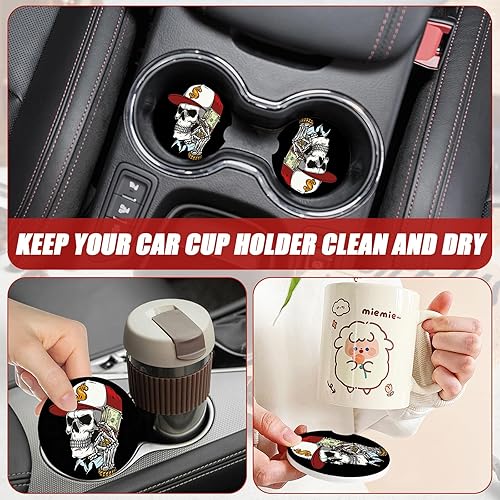 Miniatura 7 de Portavasos de automóvil con diseño de calavera, posavasos de cerámica absorbente para portavasos de automóvil, accesorios de automóvil para mujeres