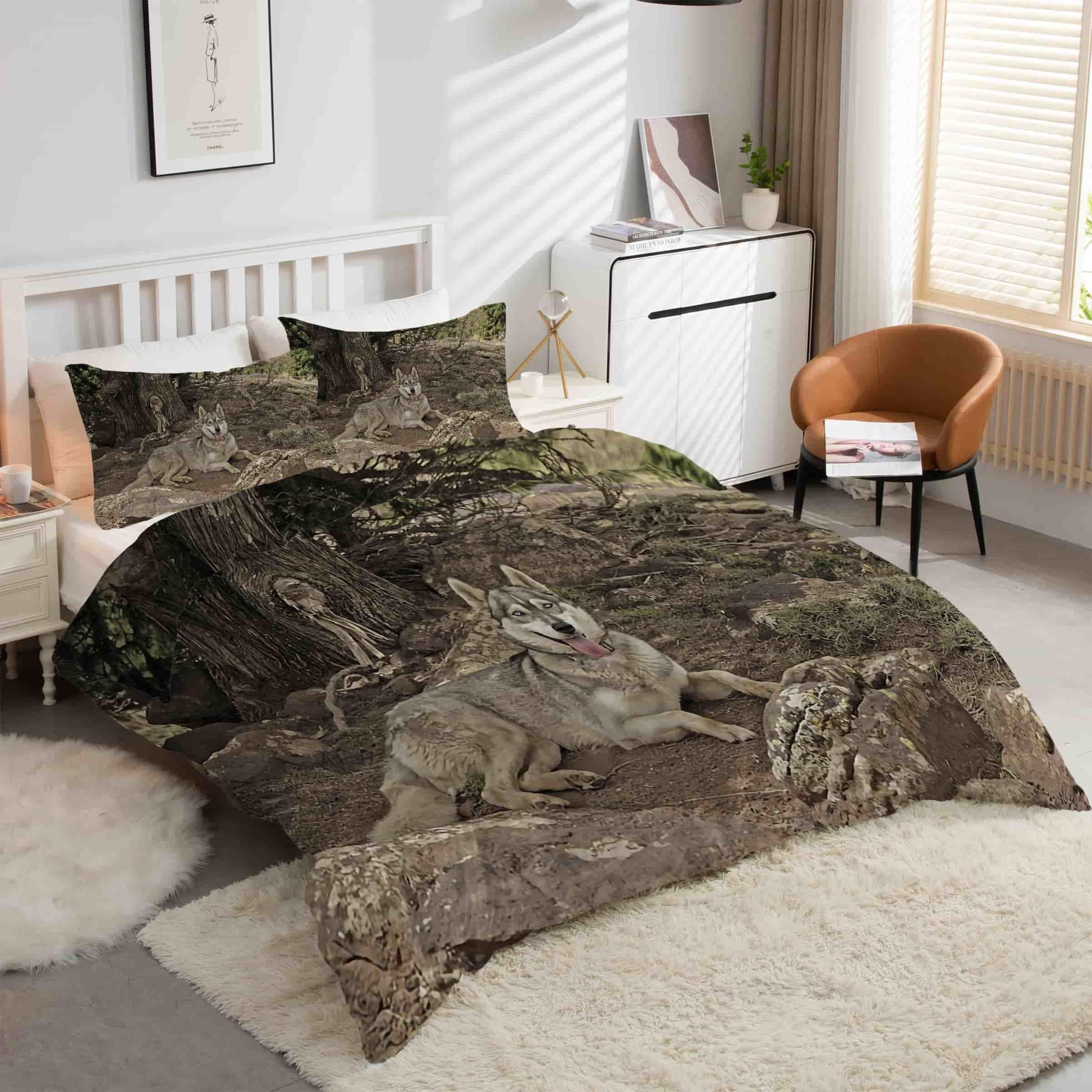 Housse couette 240x260 Husky facile à enfiler avec fermeture éclair pour literie confortable