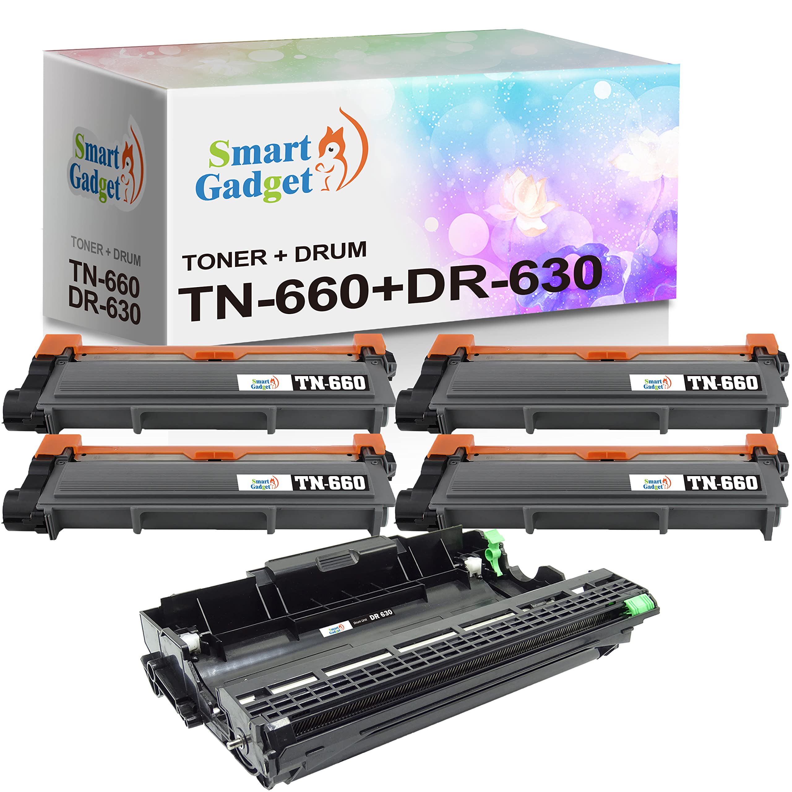 Smart Gadget [4xToner 1xDrum] Compatible Toner & Drum Cartridge Replacement TN660+DR630 | Use with HL-L2380DW HL-L2300D HL-L2340DW MFC-L2685DW