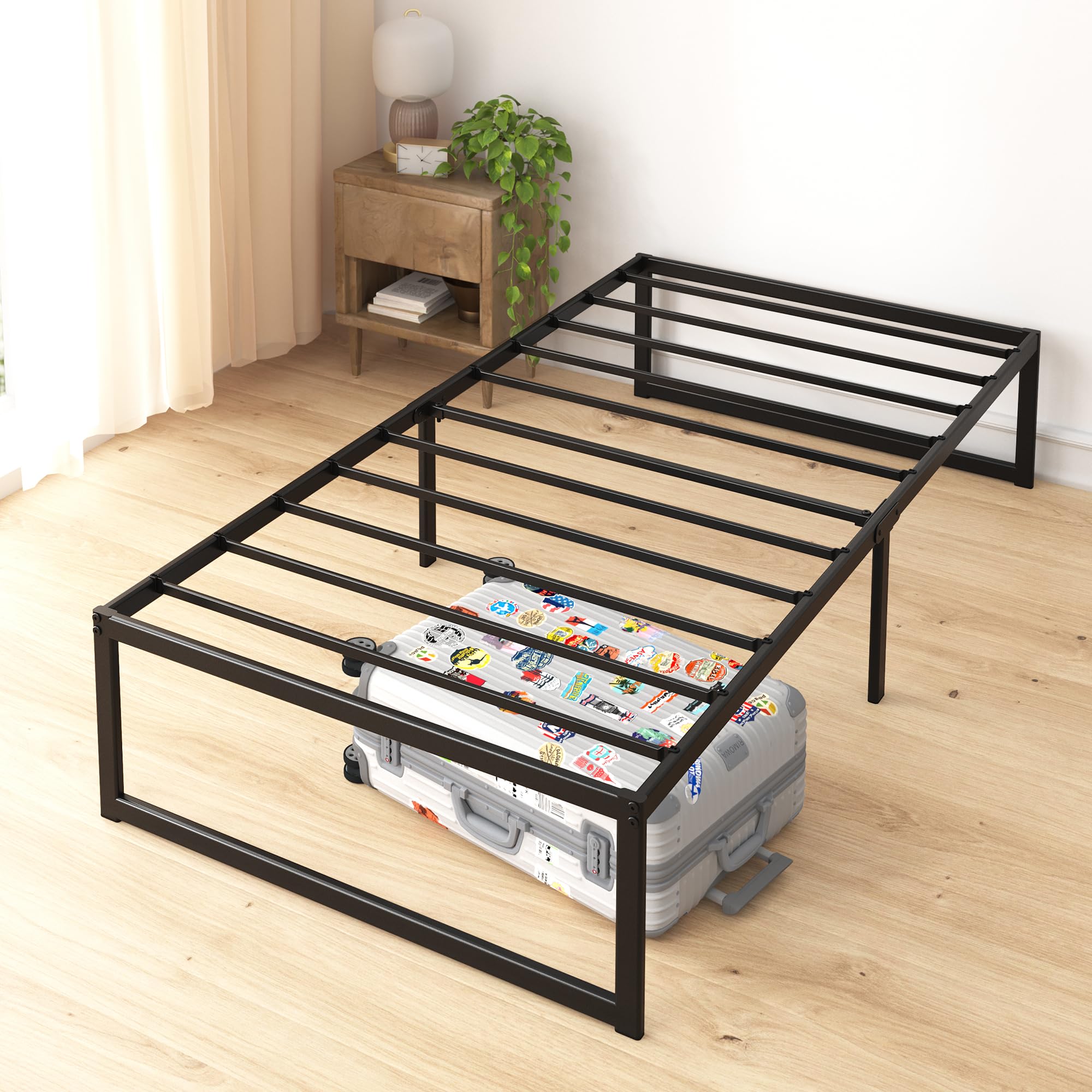 ZINUS ABEL 14 Inch Platform Bed Frame, Steel Slat Support, Easy Assembly, No Box Spring Needed, Eco Friendly WonderBox(TM) Packaging, Black, Twin