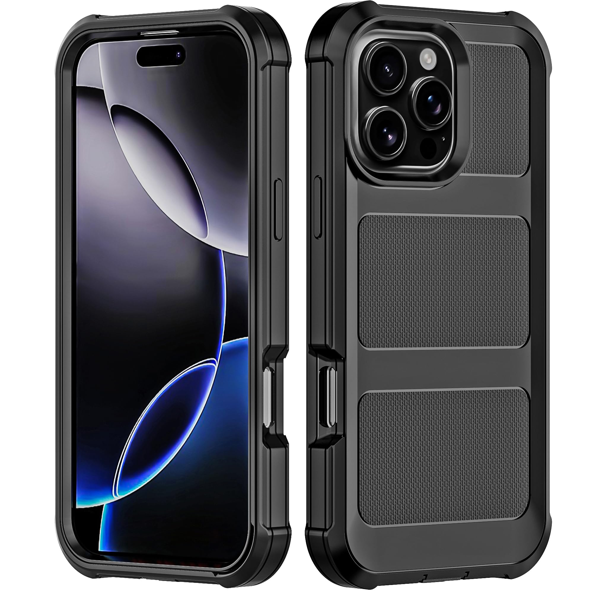 KLD® Dual Layer Armor Defender Compatible for Apple iPhone 16 Pro Max Back Cover Full Body Protective Hybrid Hard PC Outside | Soft TPU Inside Case - Black