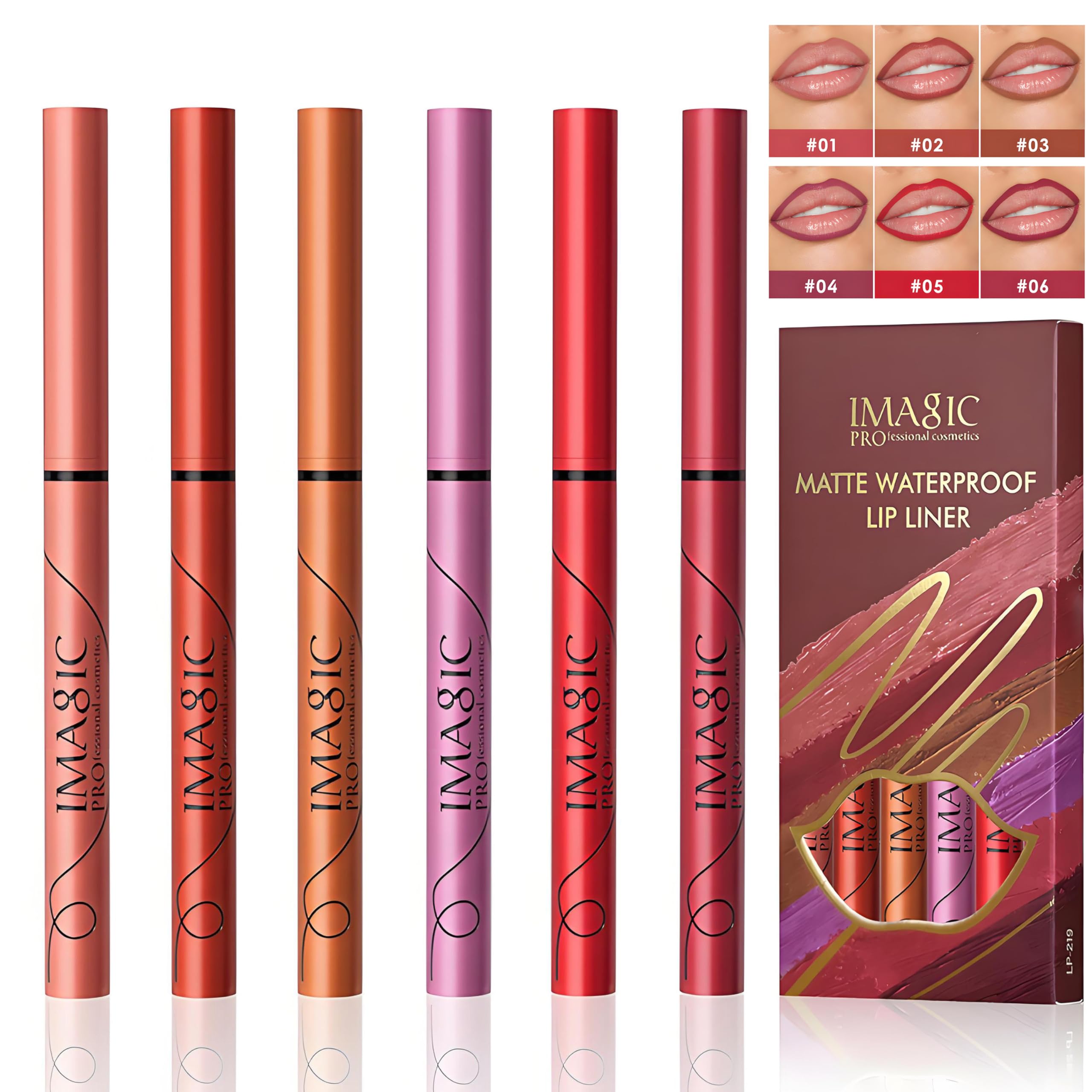 CCbeauty 6 Pcs Lip Liners Pencil Matte Lip Liner Pen Makeup Waterproof Long Lasting Lip Liner Set Nude Lip Liner Set