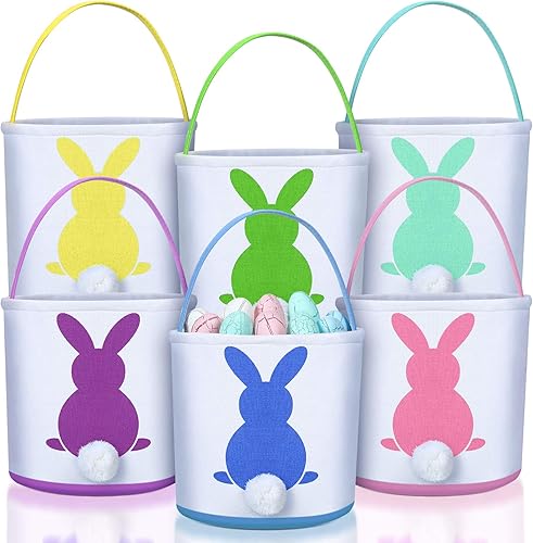 Weewooday 6 bolsas de cesta de Pascua de conejo para niños, bolsas de compras reutilizables, bolsas de caza de huevos para juguetes de huevos, caza