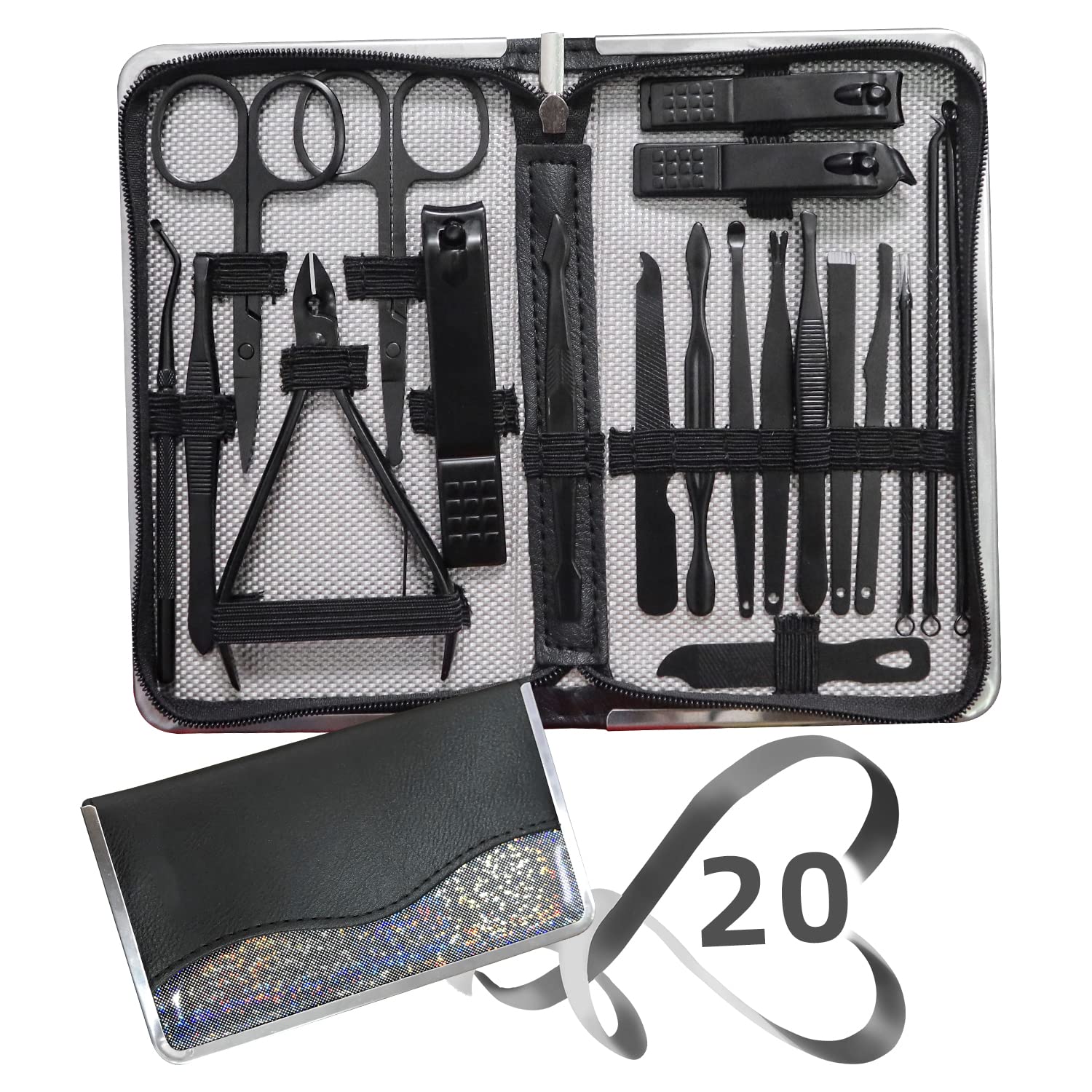 Manicure Set 20 in 1 Nail Clipper Set,RedFlow Nail Clippers,Fingernail & Toenail Clippers,Manicure Tools,Pedicure Tools,Suitable for Travel Manicure Kit,Nail Set Kit with Everything Profe（Black）