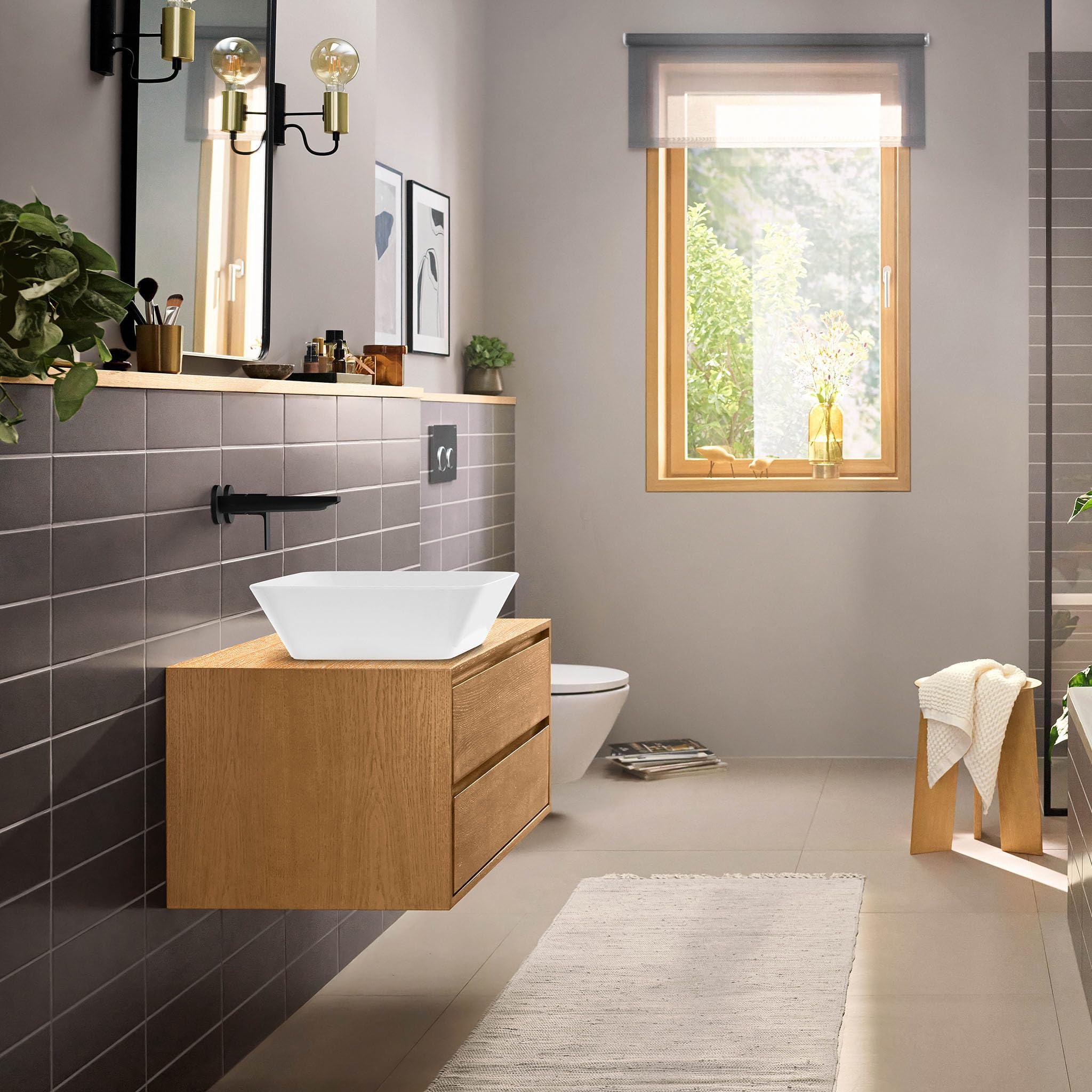 hansgrohe Rebris E - Waschtischarmatur Unterputz für Wandmontage, Wasserhahn Bad mit Auslauf Länge 20 cm, Mischbatterie Waschbecken wassersparend (EcoSmart), Mattschwarz, 72568670