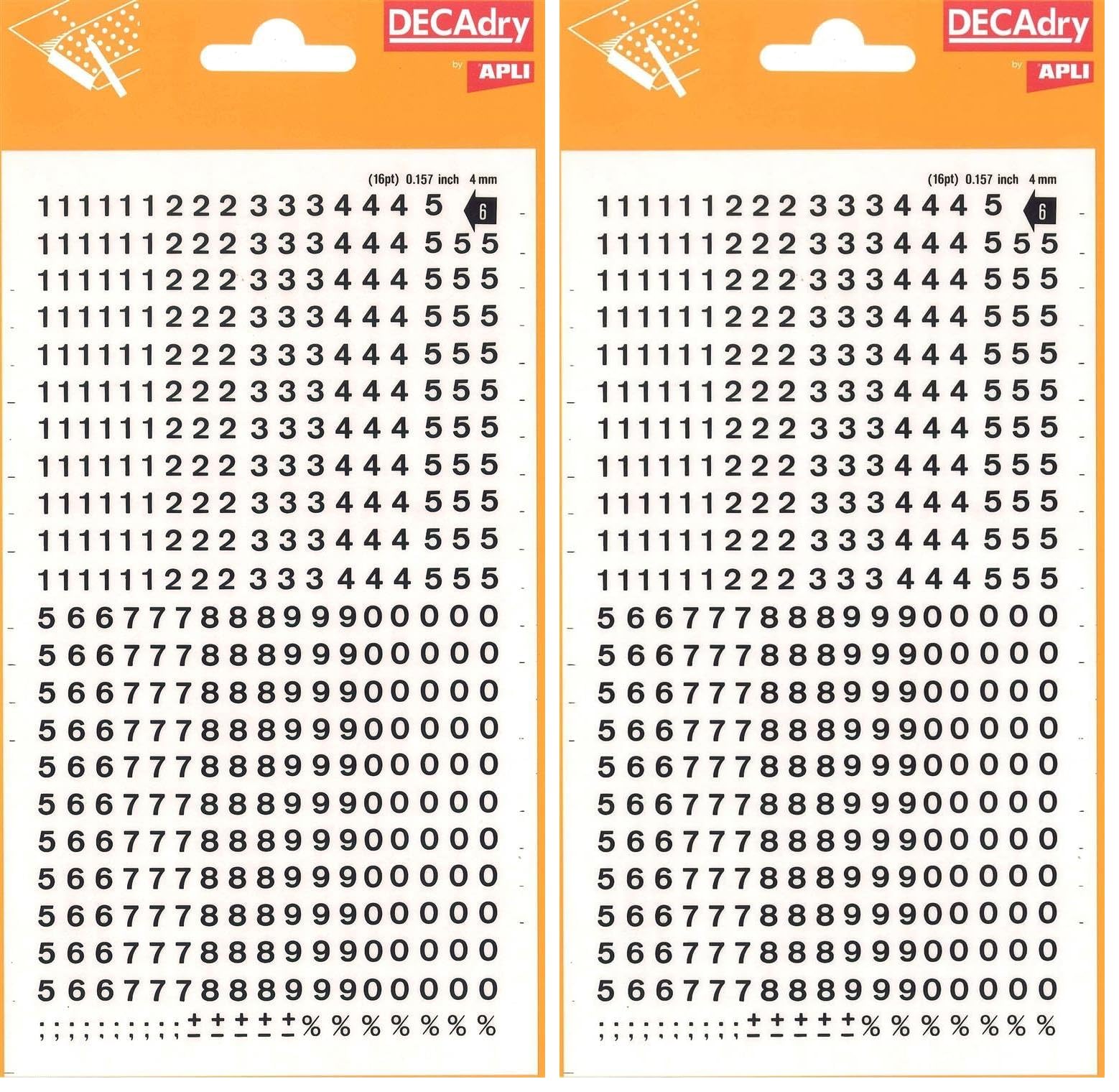 APLI DDB11F - Lettere e numeri trasferibili neri Numeri 4 mm Nero (Confezione da 2)
