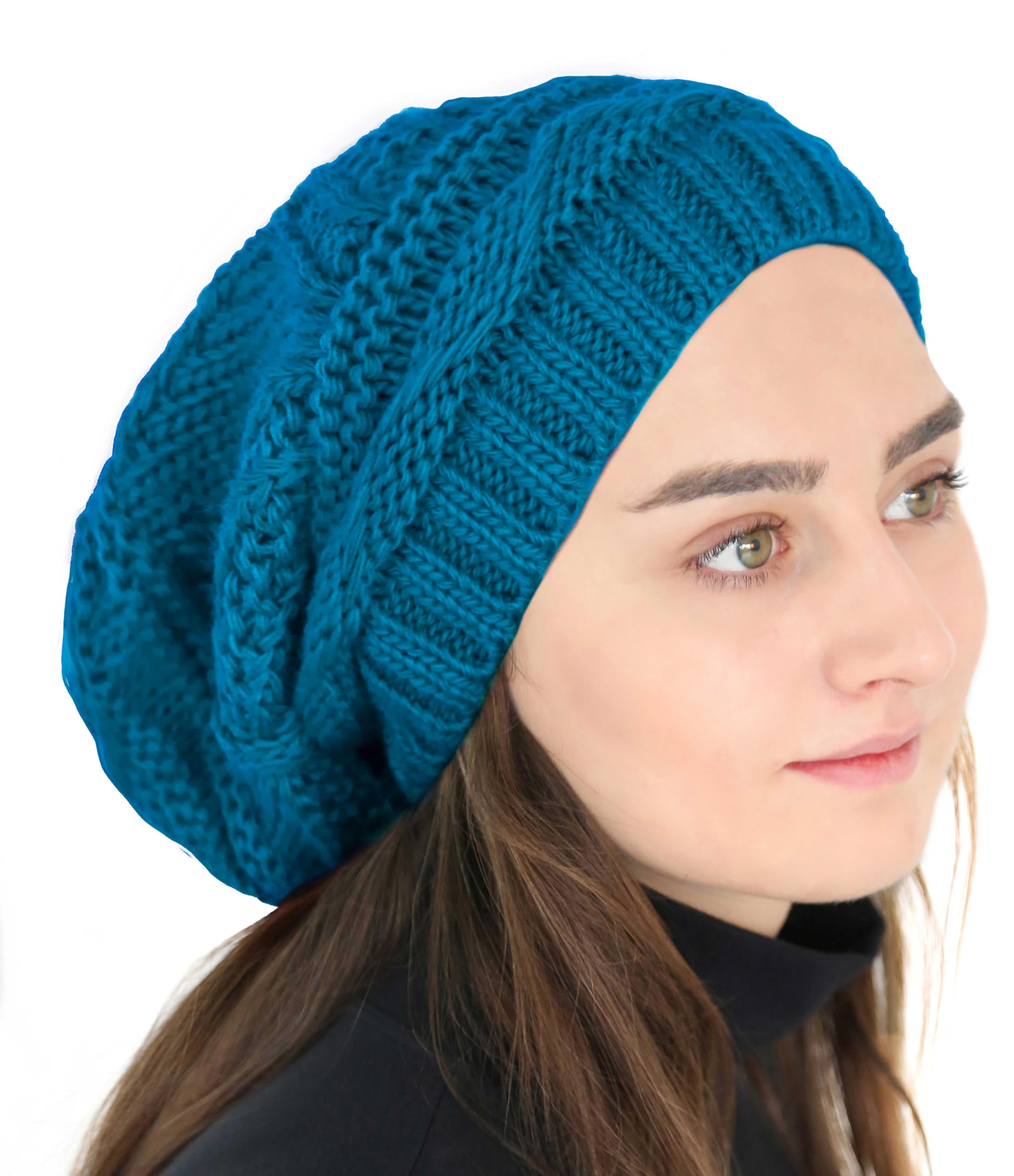 Lilax Knit Slouchy Oversized Soft Warm Winter Beanie Hat Peacock Blue