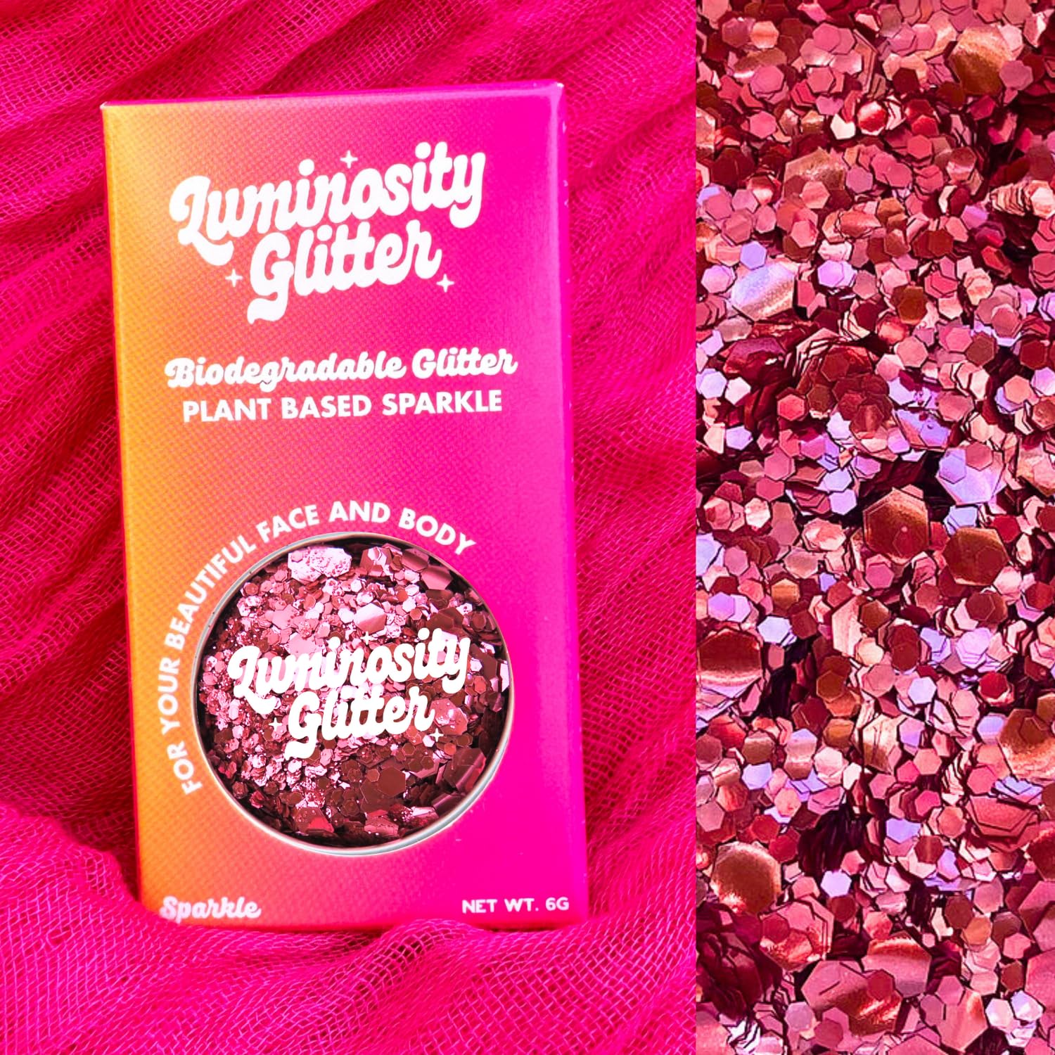 Luminosity Biodegradable Pink Glitter - Chunky & Fine Eco Glitter Mix, Rose Pink