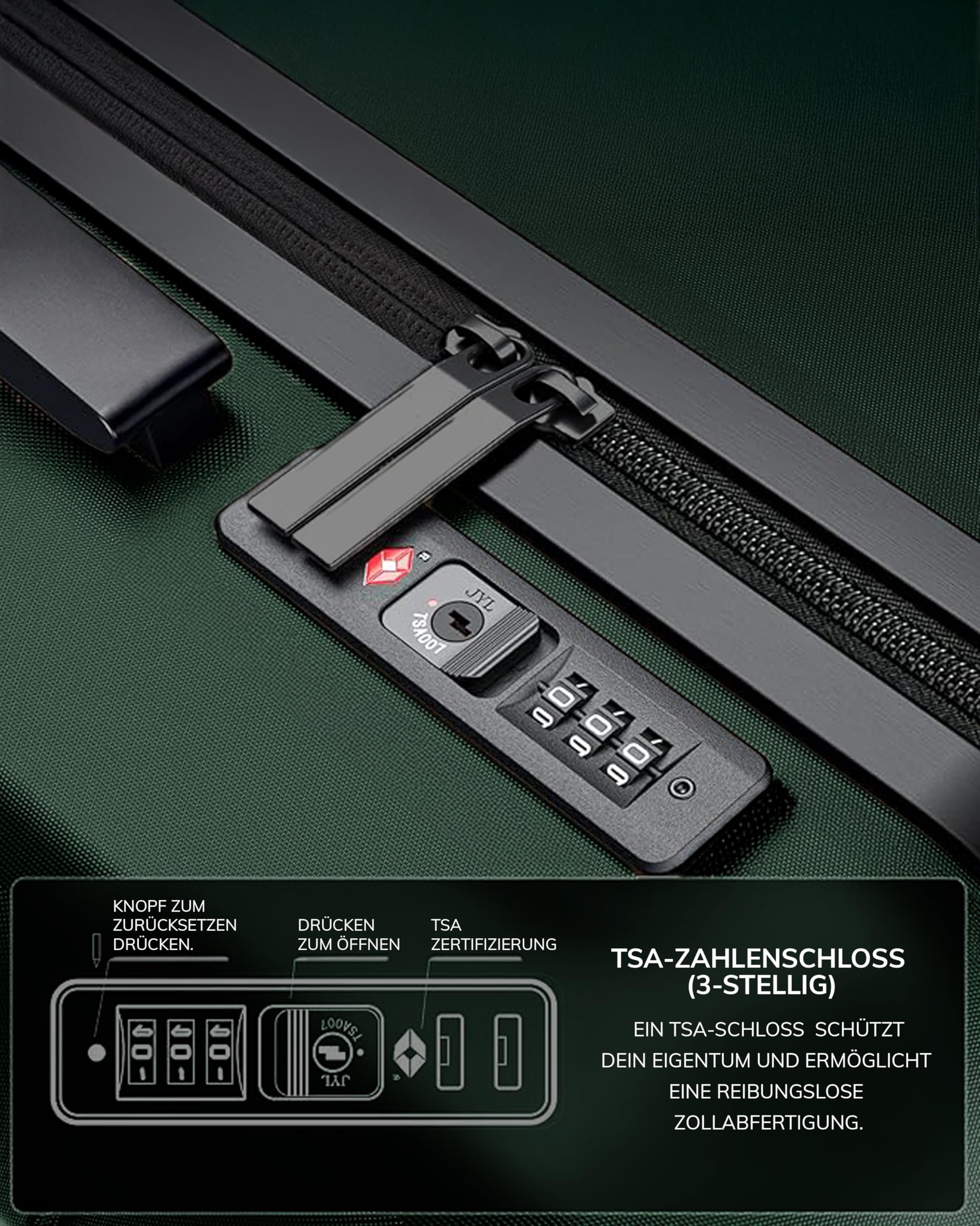 FERGÉ Cannes - Set di 3 valigie rigide, bagaglio a mano da 55 cm, L e XL, 4 ruote, 100% ABS e PC, verde, 3er Set, Set di valigie