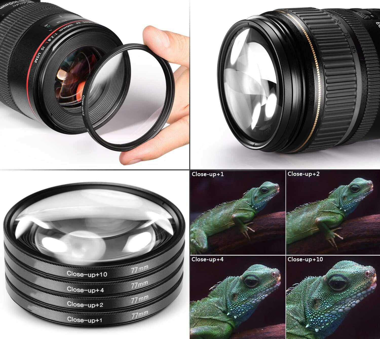 Kit de filtres macro pour appareil photo reflex numérique (+1, +2, +4, +10) grossissement avec sac de rangement pour appareils photo reflex numériques et sans miroir Canon, Nikon, Sony, Pentax