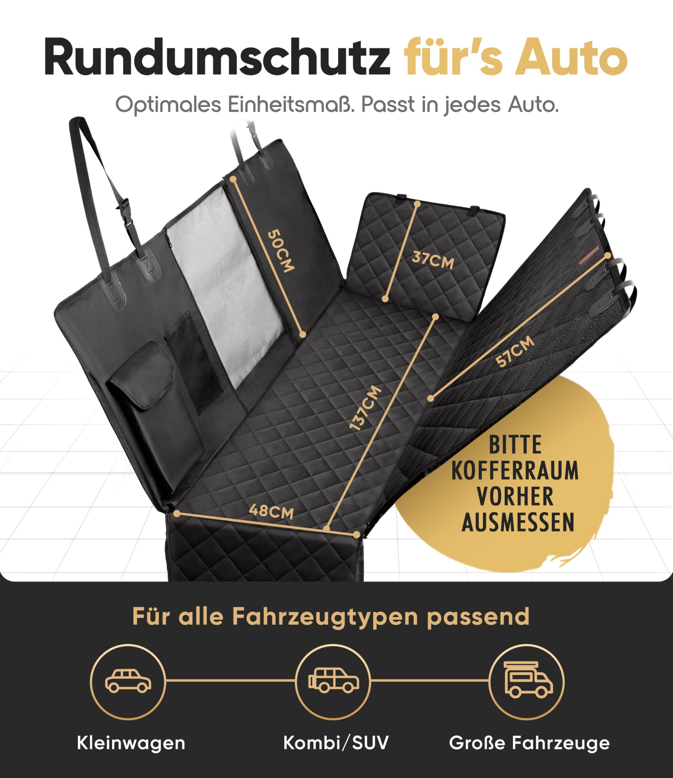 HELDENWERK Autoschondecke Hund Rücksitz wasserdicht & Kratzfest - Universal Hundedecke für Auto Rückbank inkl. Seitenschutz und Sichtfenster - Hunde Autodecke, Rückbank Schutz