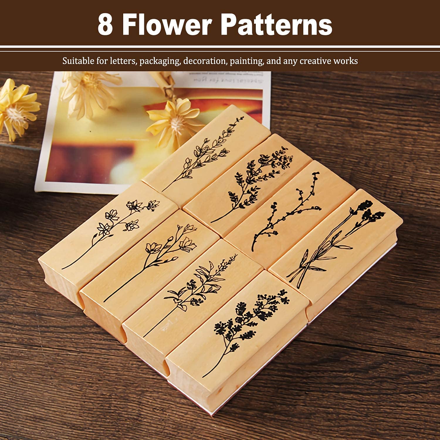 Lot De 10 Timbres En Bois Et Caoutchouc – Thème Floral Anniversaire, Pour Cartes Et Artisanat
