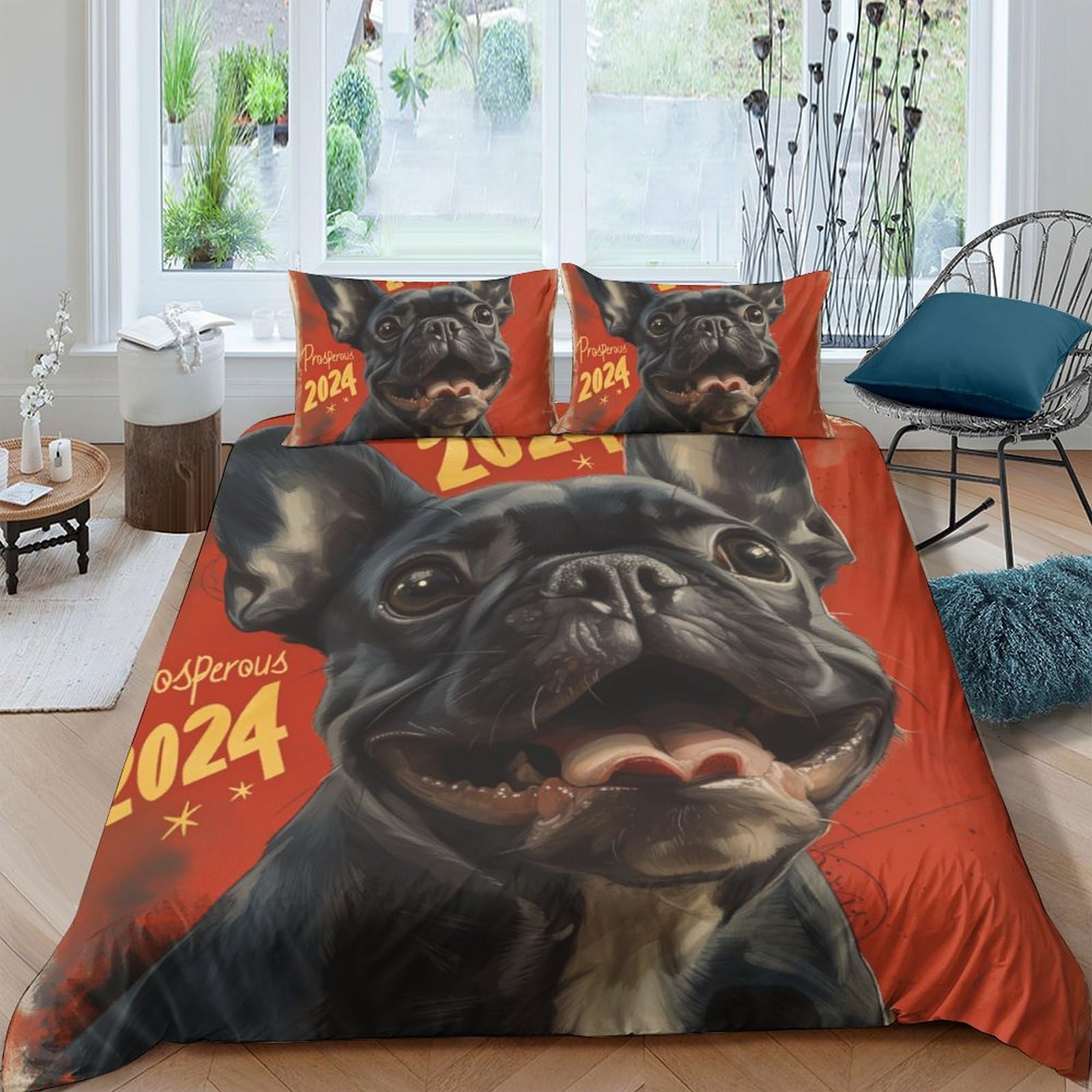 Stampato in 3D BullLuna francese Copertina Stampata Microfibra Disegnata Biancheria Da Letto Ipoallergenico Set 3 Pezzi,Double（200x200cm）, Per Ragazzi Adulti
