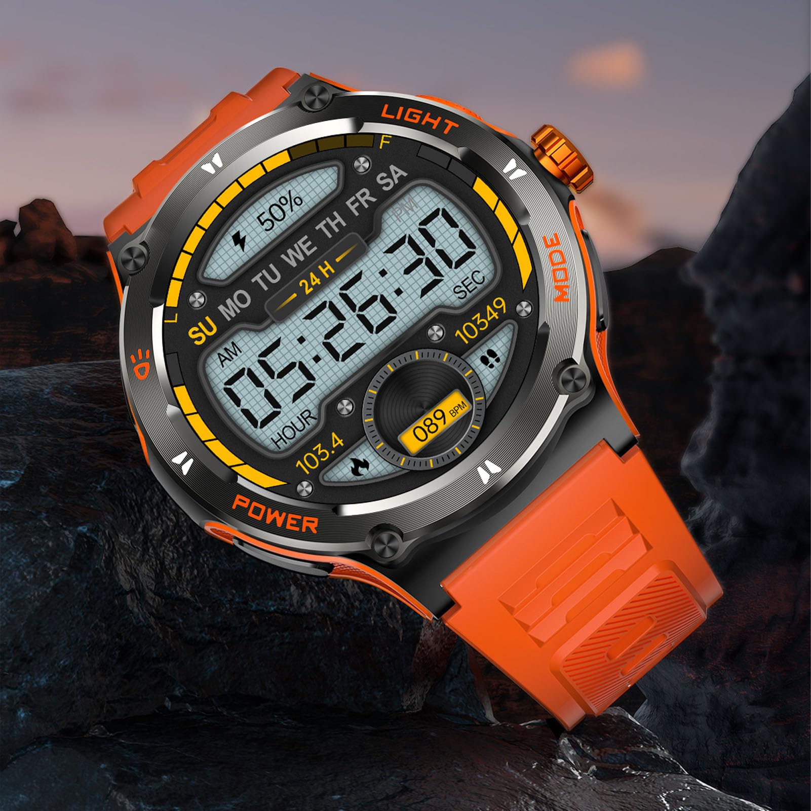 Smart Watch, Smartwatch Touch Screen da 1,53 Pollici Costruito in Bussola, 100 modalità Sport, Bluetooth 5.3, Torcia Elettrica, Impermeabile, per gli Sport All'aperto (ORANGE)
