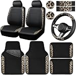 CAR PASS Imperméable Universal Car Tapis de sol, imprimé léopard Car Mats pour SUV,Vannes, sedans, camions, ensemble de 4pcs Car Tapis avec talon de conducteur et dos de nichons, Leopard Car Accessoires Gray Leopard