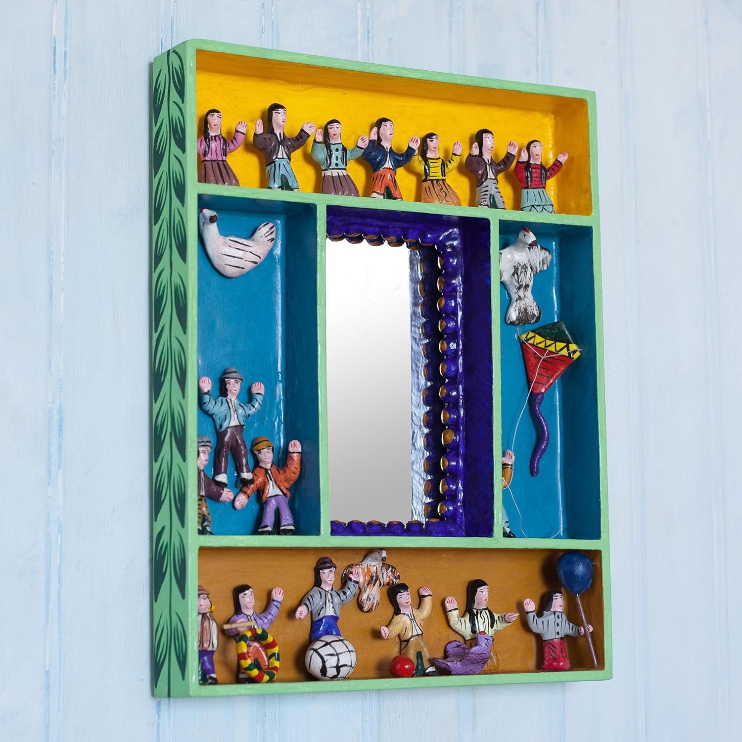 NOVICA Handmade Children at Play Wood Retablo Wall Mirror