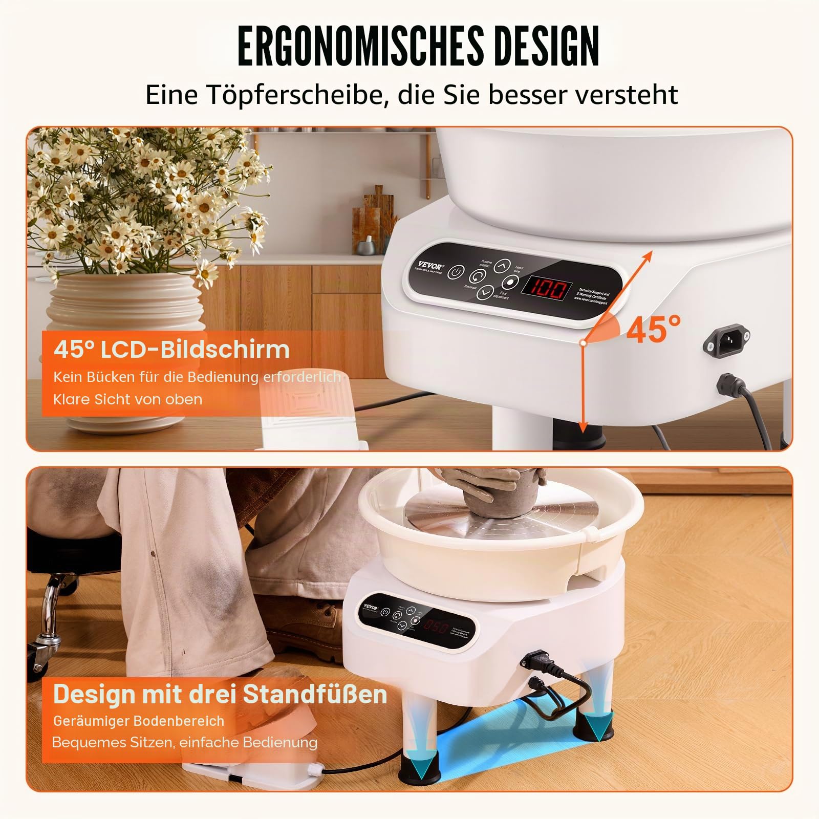 töpferscheibe mit pedal VEVOR Töpferscheibe, 28 cm Töpferformmaschine, 450 W elektrische & LCD-Touchscreen, Keramikscheibe mit Direktantrieb & 3 Stützbeinen für Heimwerker-Kunsthandwerk, weiß Küche, Haushalt & Wohnen Axis AXIS-A-X Direct Drive €200-€300 Handschuhgröße:10.5