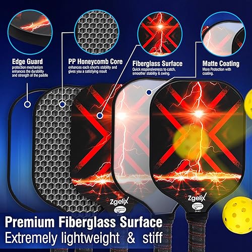 Miniatura 2 de Juego de palas de pickleball  Palas ligeras de fibra de vidrio de 7.88 onzas antideslizantes que absorben el sudor, agarre para potencia y control