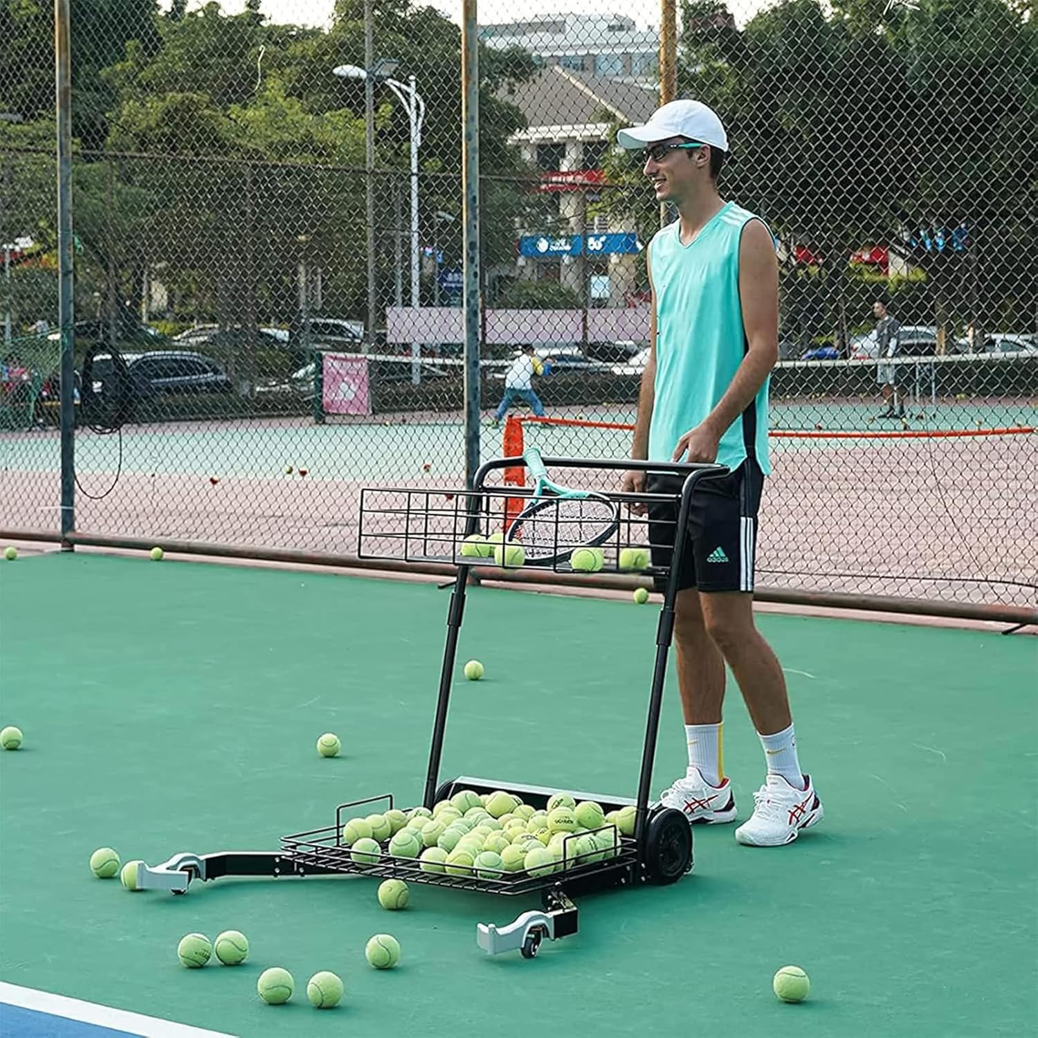 Raccoglitore di palline da tennis, multifunzione, automatico, con ruote girevoli a 360 gradi, universale, per palestre, club