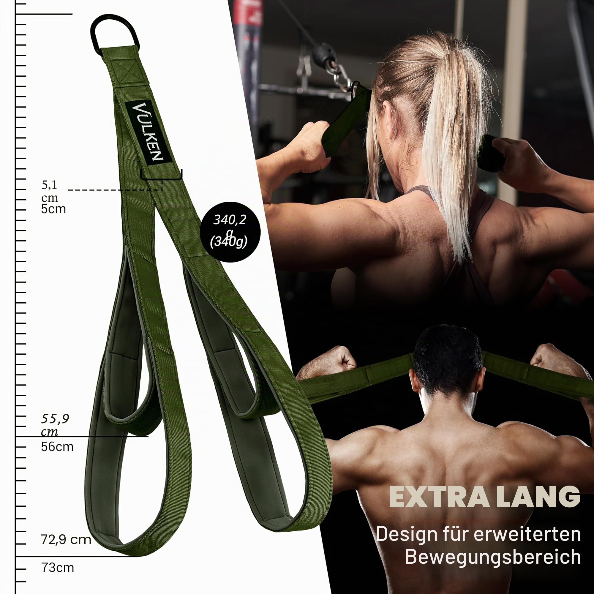 Vulken Tricep Rope Cable Attachment. 28.7 Inch & 22 Inch Two Lengths Built in One Pull Down Rope. Triceps Extension Straps Gym Equipment
