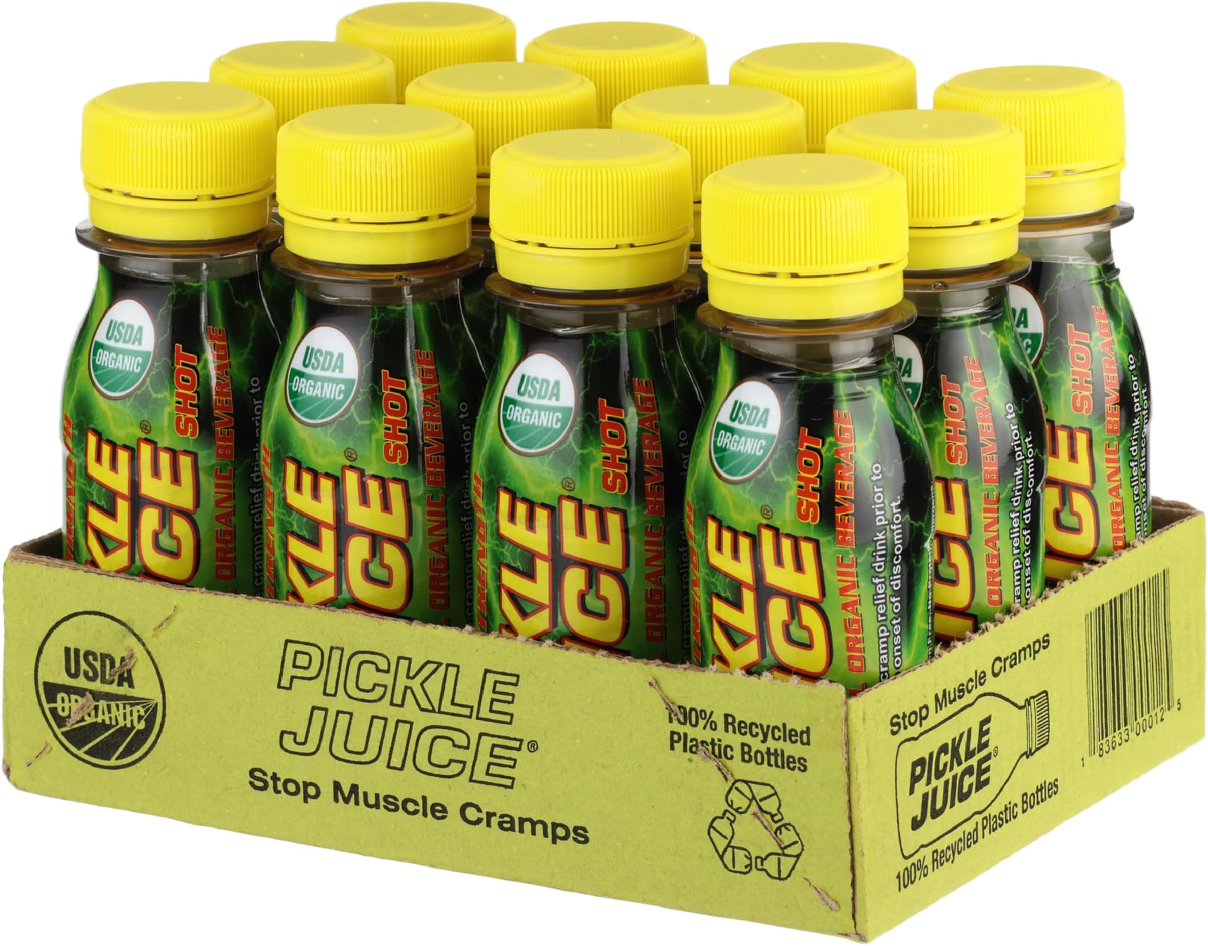 Pickle Juice Sports Drink Shots, Extra Strength - Relieves Cramps Immediately - Electrolyte Pickle Juice Shots for Day & Night Time Leg Cramp Relief - 2.5 oz, 12 Pack