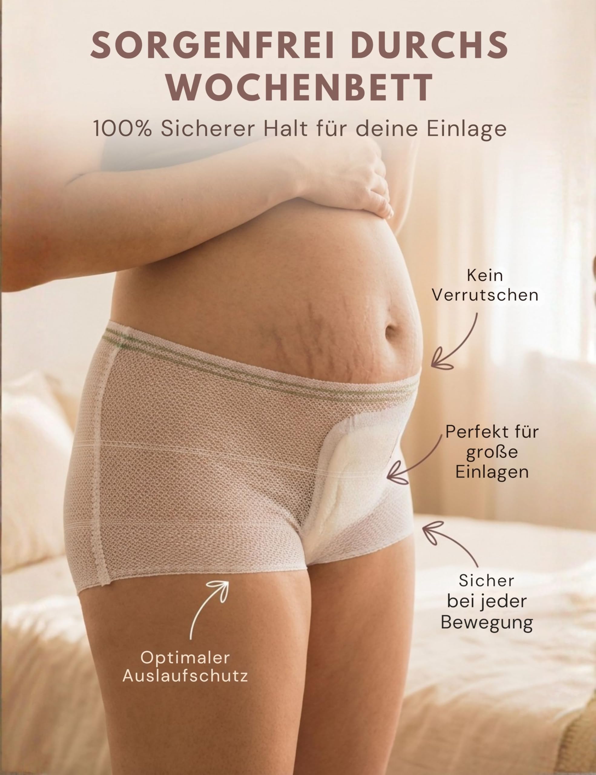 Mrs. Mum Wochenbett Unterwäsche I DERMATEST: SEHR GUT I Made in EU I Öko-Tex I 8er Set Wöchnerinnen Slips zur Fixierung von Wochenbett Binden nach Geburt I Netzhosen Wochenbett, Schwangerschaft