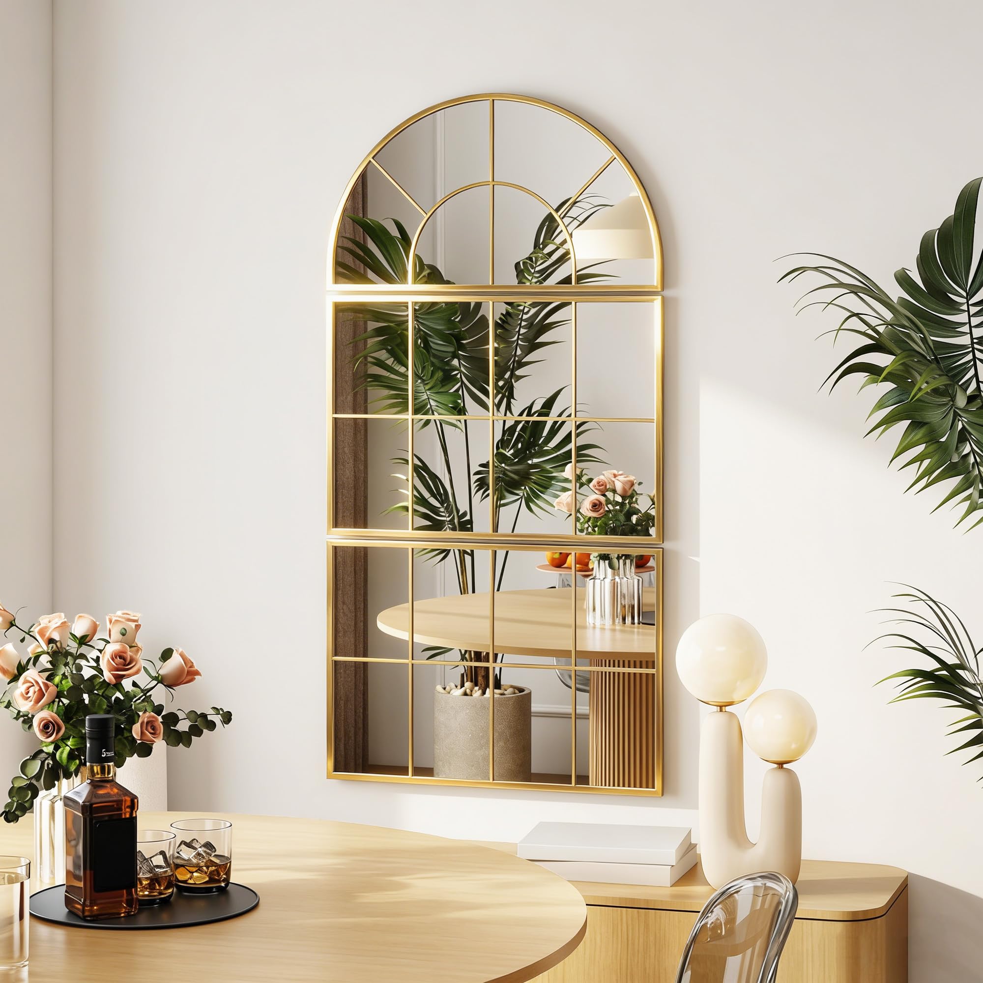 HOMCOM Specchio da Parete Moderno ad Arco, Specchio Camera da Letto a Muro con Cornice e Ganci, per Soggiorno e Ingresso, in Vetro e Metallo, 91x60 cm, Oro HOMCOM Specchio da Parete Moderno ad Arco, Specchio Camera da Letto a Muro con Cornice e Ganci, per Soggiorno e Ingresso, in Vetro e Metallo, 91x60 cm, Oro