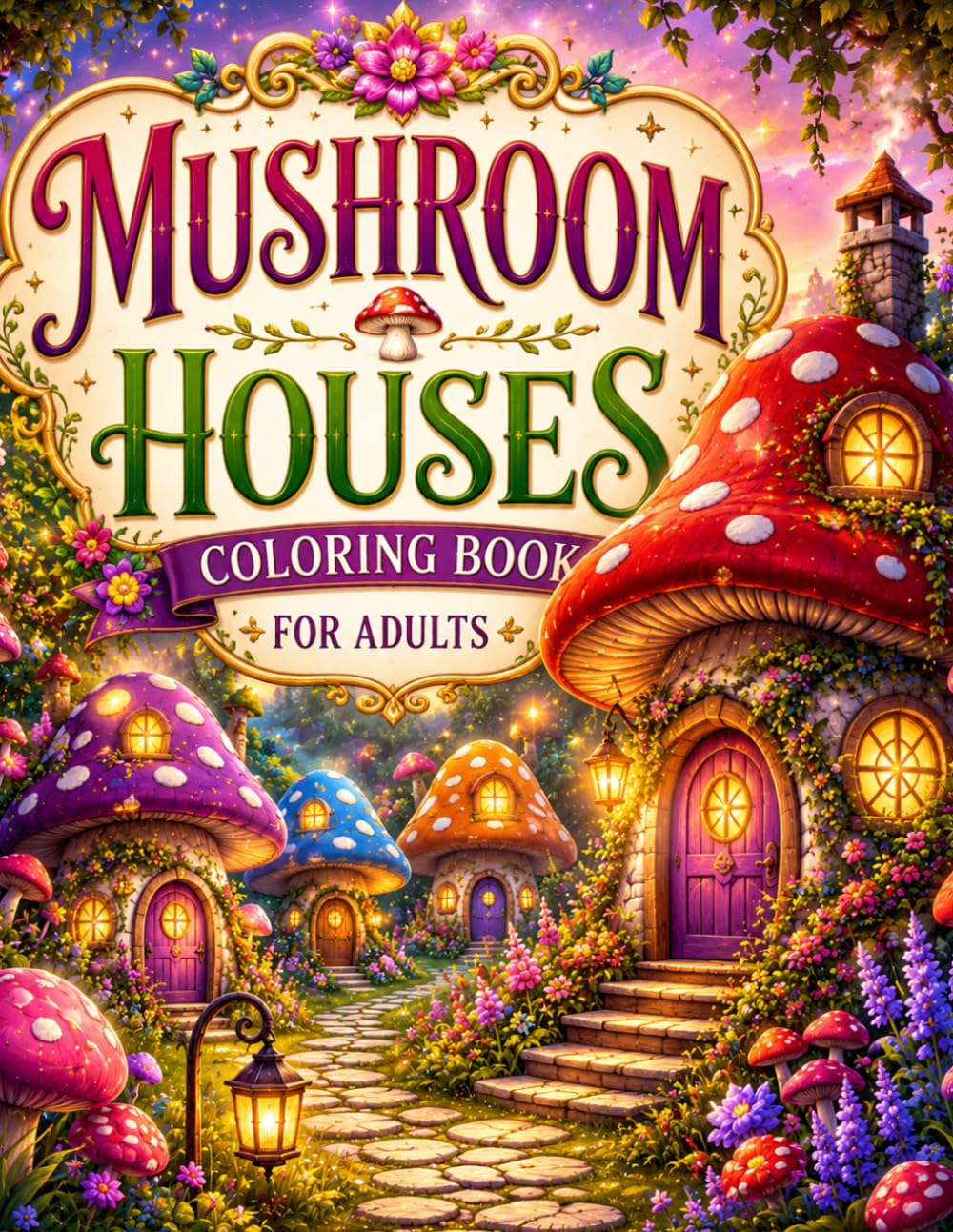 Mushroom Houses Coloring Book for Adults: Cozy Fantasy Fairy Cottages, Treehouses & Enchanted Forest Homes for Stress Relief, Relaxation & Creative Calm