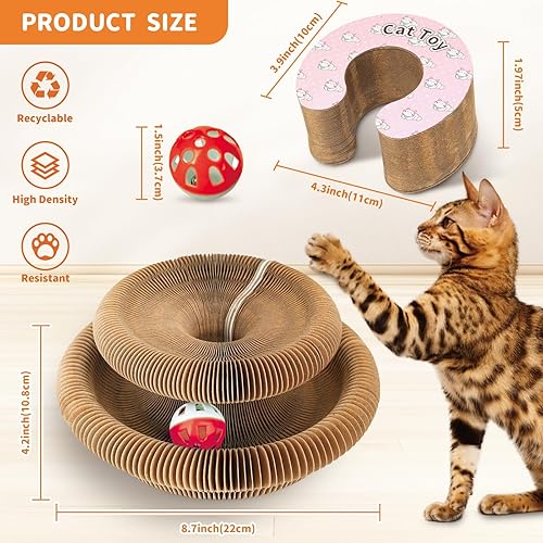 Miniatura 2 de Collapsible Cats Cardboard Scratcher, Interactive Cat Toys for Indoor Cats, Scratch Pad Shape Shifting Ball Track with Bell, Magic Organ Cat Toy for