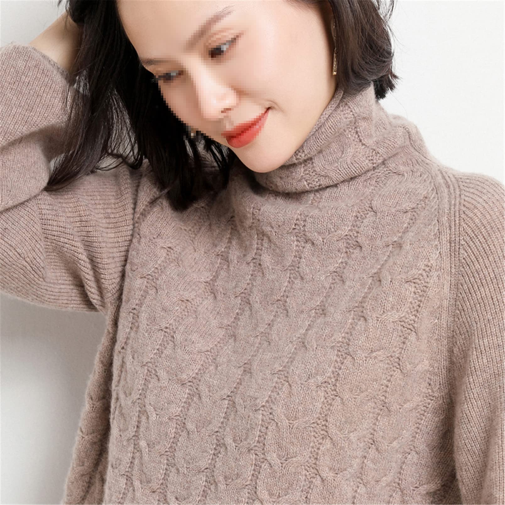 Donna Maglione Di Cashmere Pile Collare Pullover Lana Spessa Maglione Sciolto Grandi Dimensioni Caldo Maglieria
