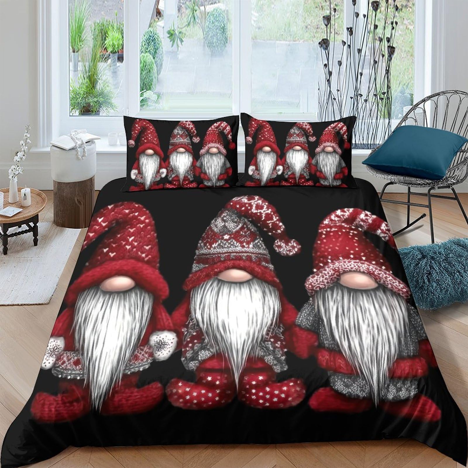 Ctjqhvkz Style-10 3D Printed Christmas Gnome Fitted Sheet Microfiber Red Black Nordic Bed Cover For Bedroom Dorm Mattress Protector Single（135X200cm）