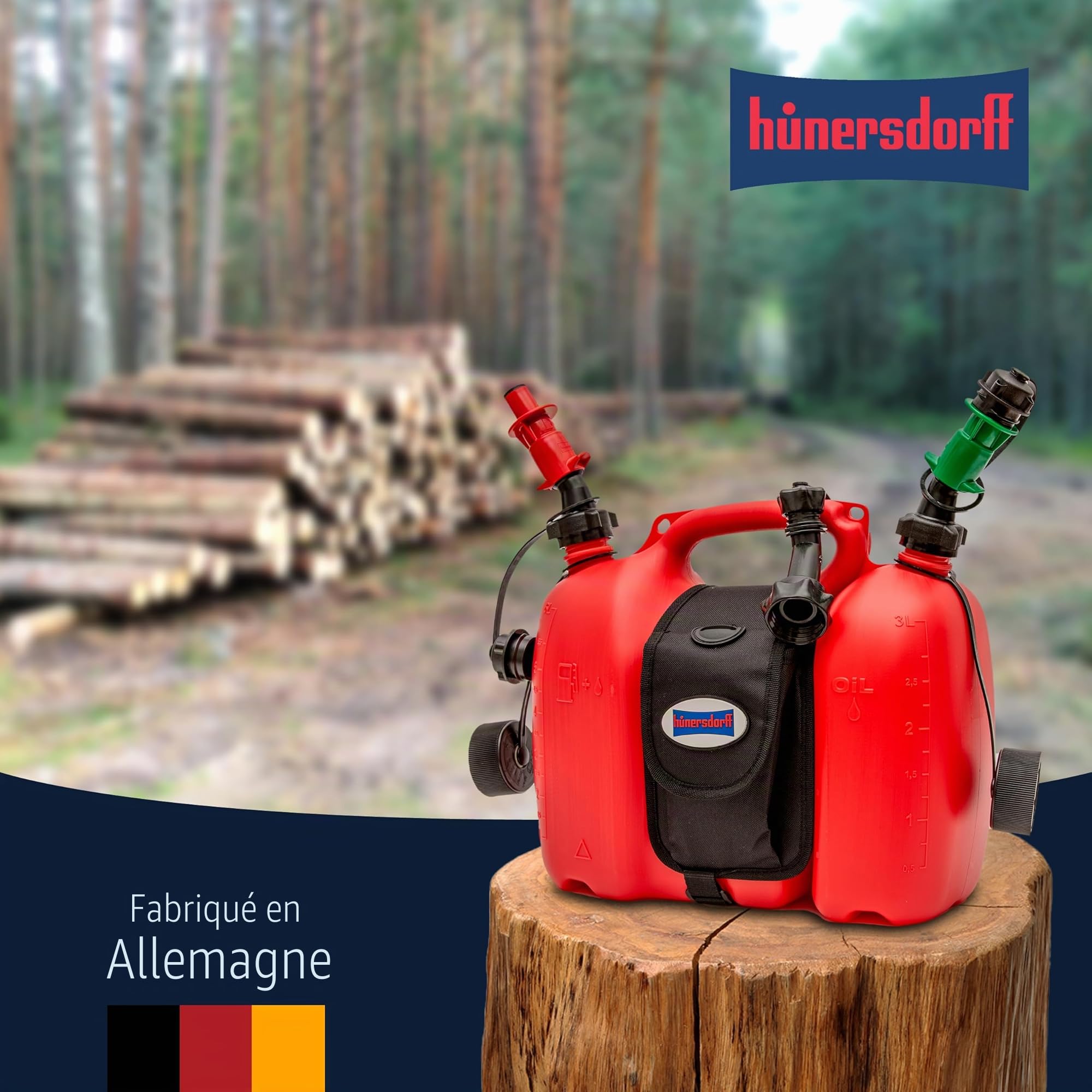 hünersdorff GmbH 805062 Réservoir Double Profi PE-HD avec Pochette Cavalière et Systèmes de Remplissage, Rouge, 6+3 L