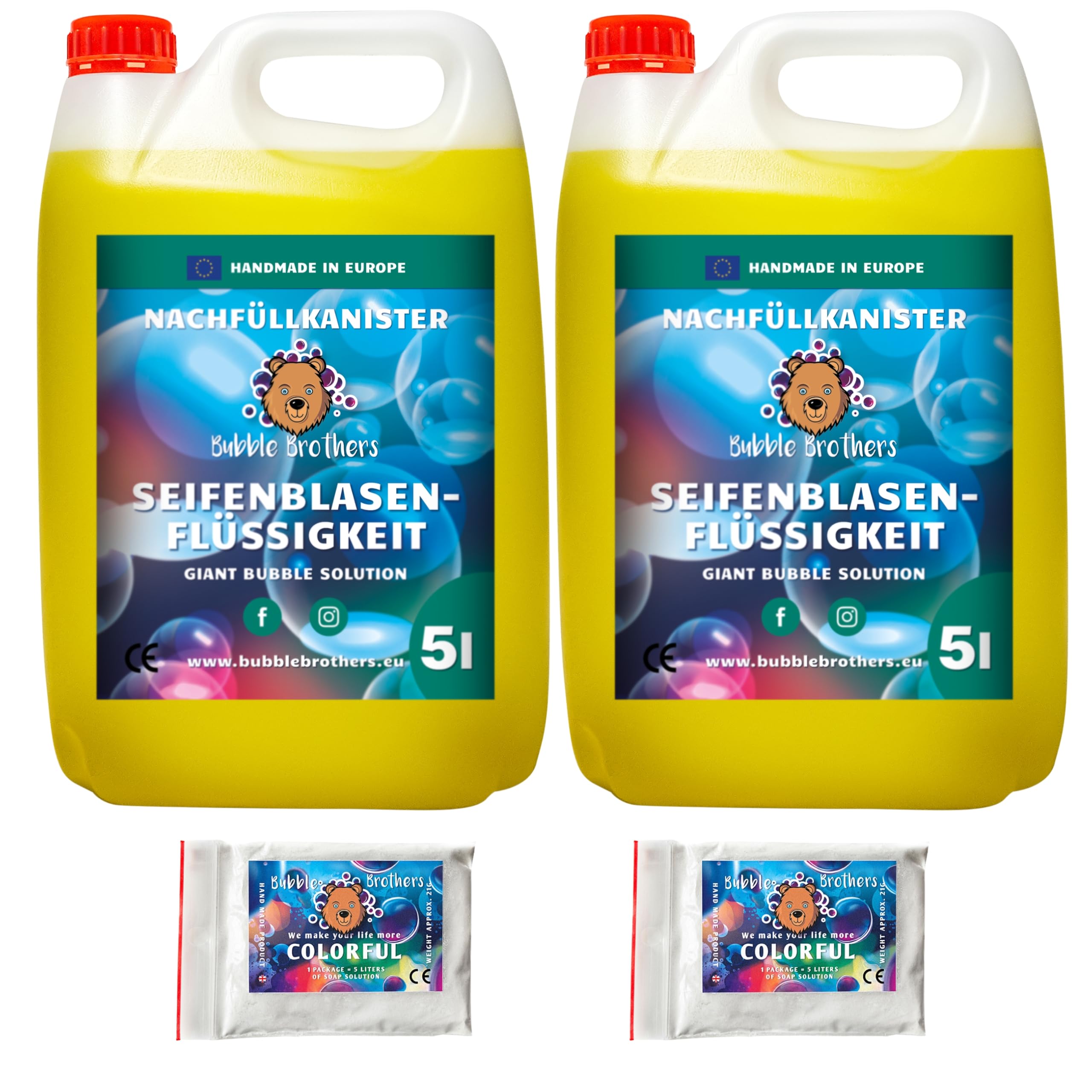 Bubble Brothers Seifenblasenflüssigkeit 10+10 Liter für Riesenseifenblasen und Normale Seifenblasen Nachfüllflasche 20L unplatzbare XXL Bunte Seifenblasen Seifenblasenlösung