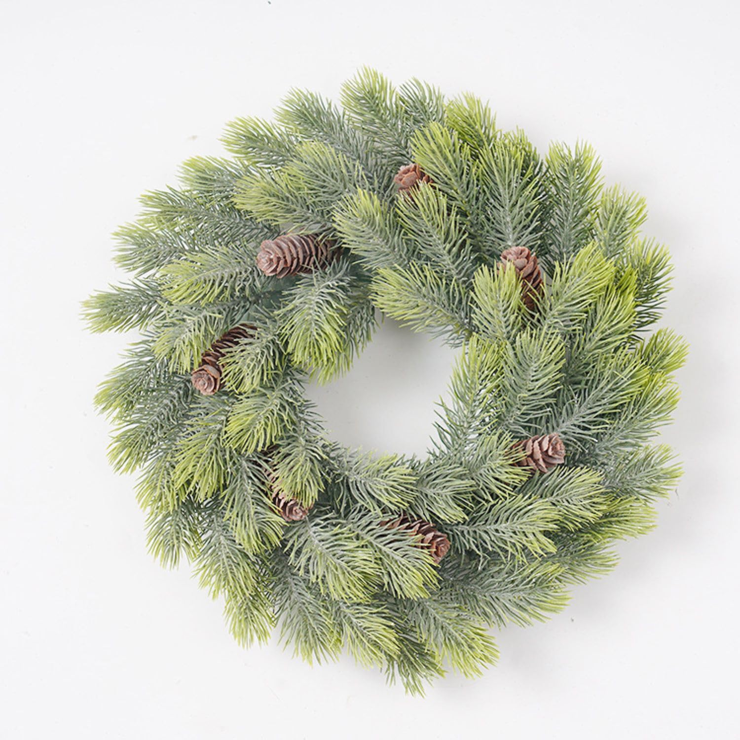 JLHOUSE7022 1PC Artificial Small Christmas Wreath 13.8" Spruce Norfolk Pine Wreaths with Glitter Frosted Mistletoe Leaves White Berries Winter Greenery Candle Rings Door Kitchen Cabinets Decoration