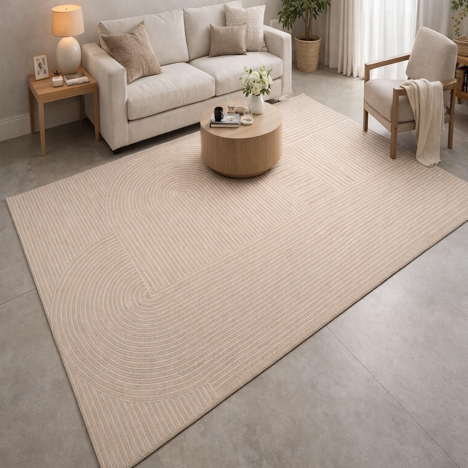 Teppiche Wohndeko für Wohnzimmer Schlafzimmer Aesthetic Room Decor,Modernes, geometrisches Beige, 155 x 200 cm