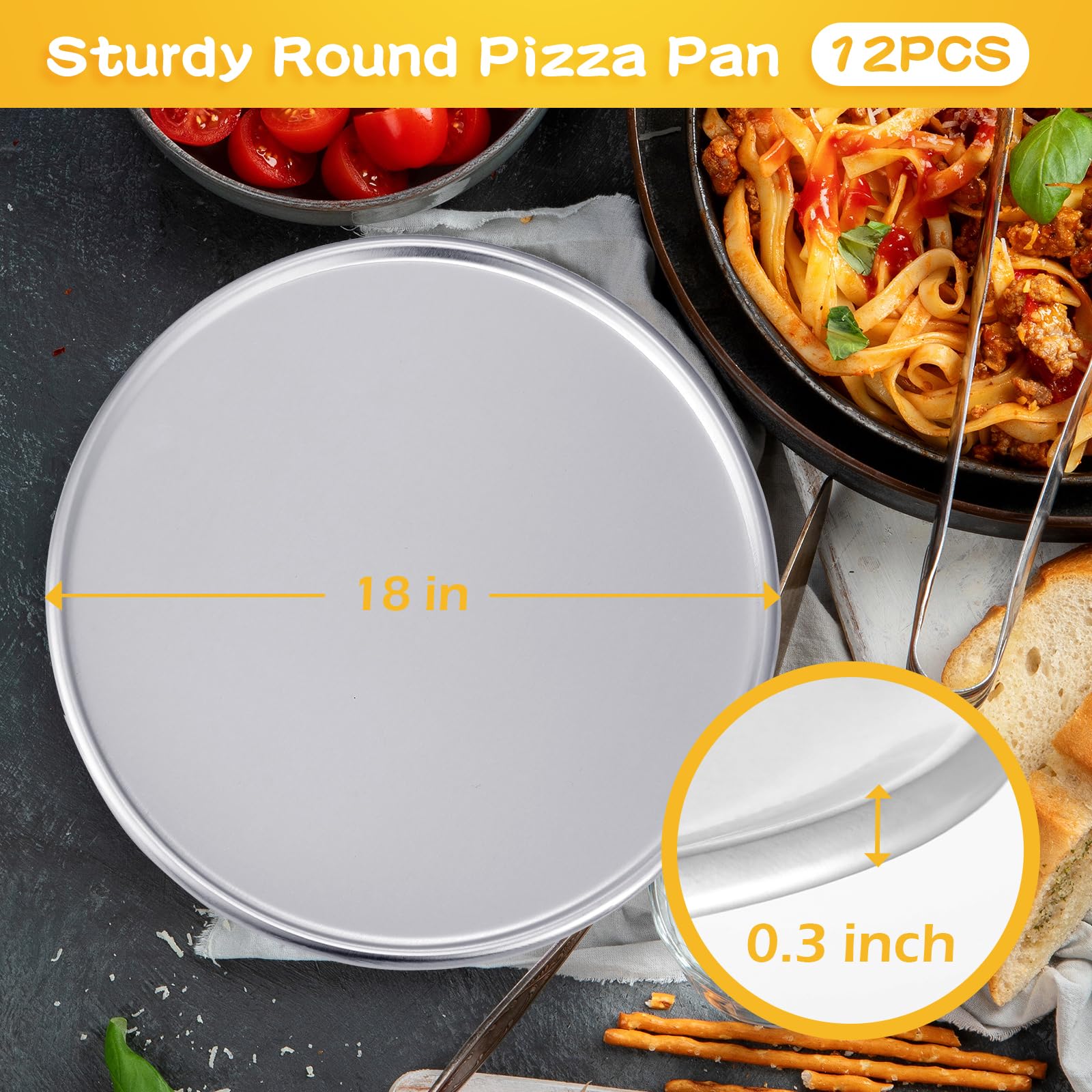 Juego de 12 sartenes para pizza a granel para restaurante, juego de sartenes redondas de aluminio para tartas de pizza, sin óxido, bandeja para hornear en el hogar, cocina, restaurante, fácil de