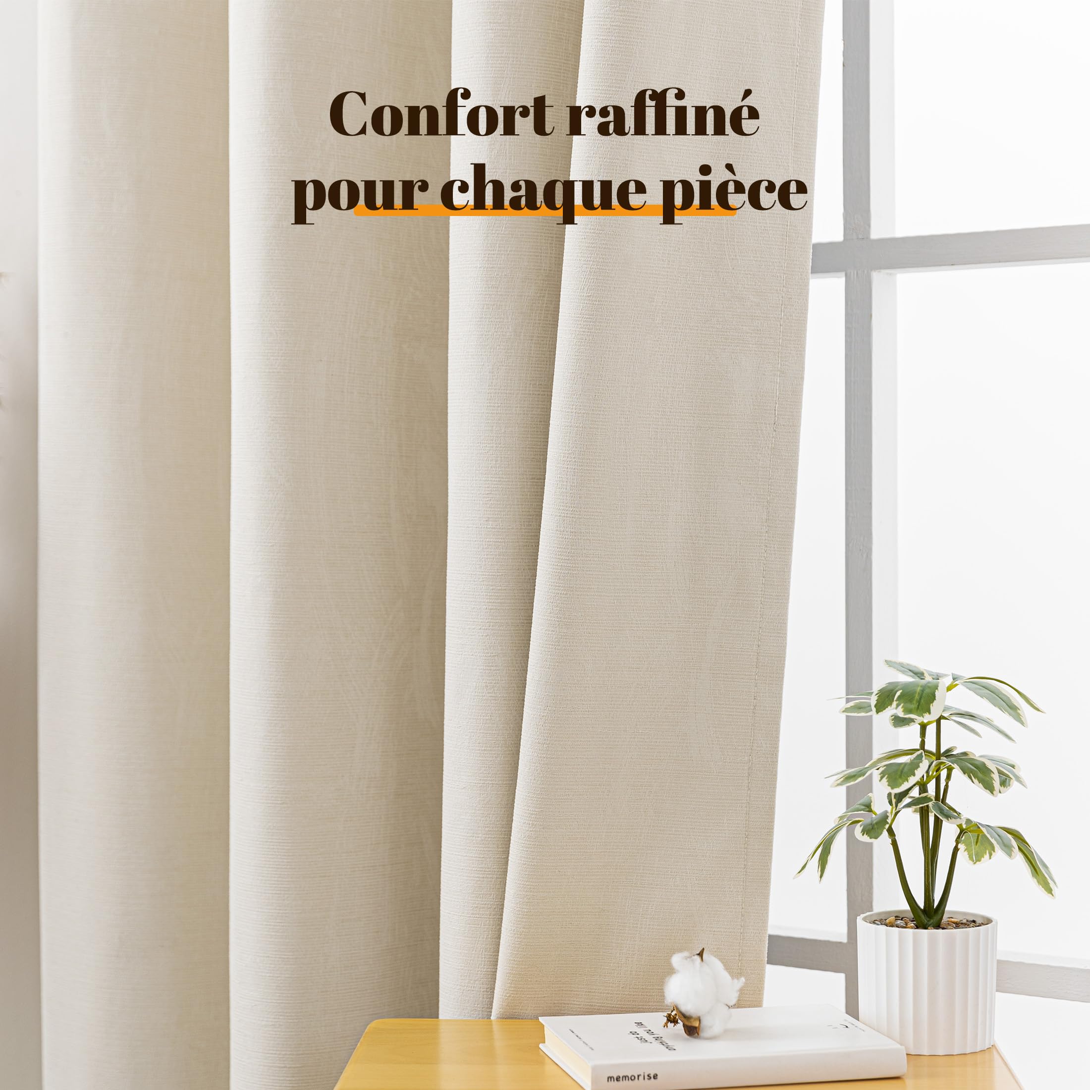 Sonive Rideaux Occultants 100%, Lot de 2 avec Œillets, H300 x L145cm | Rideaux Jacquard Thermiques pour Chambre, Salon Beige