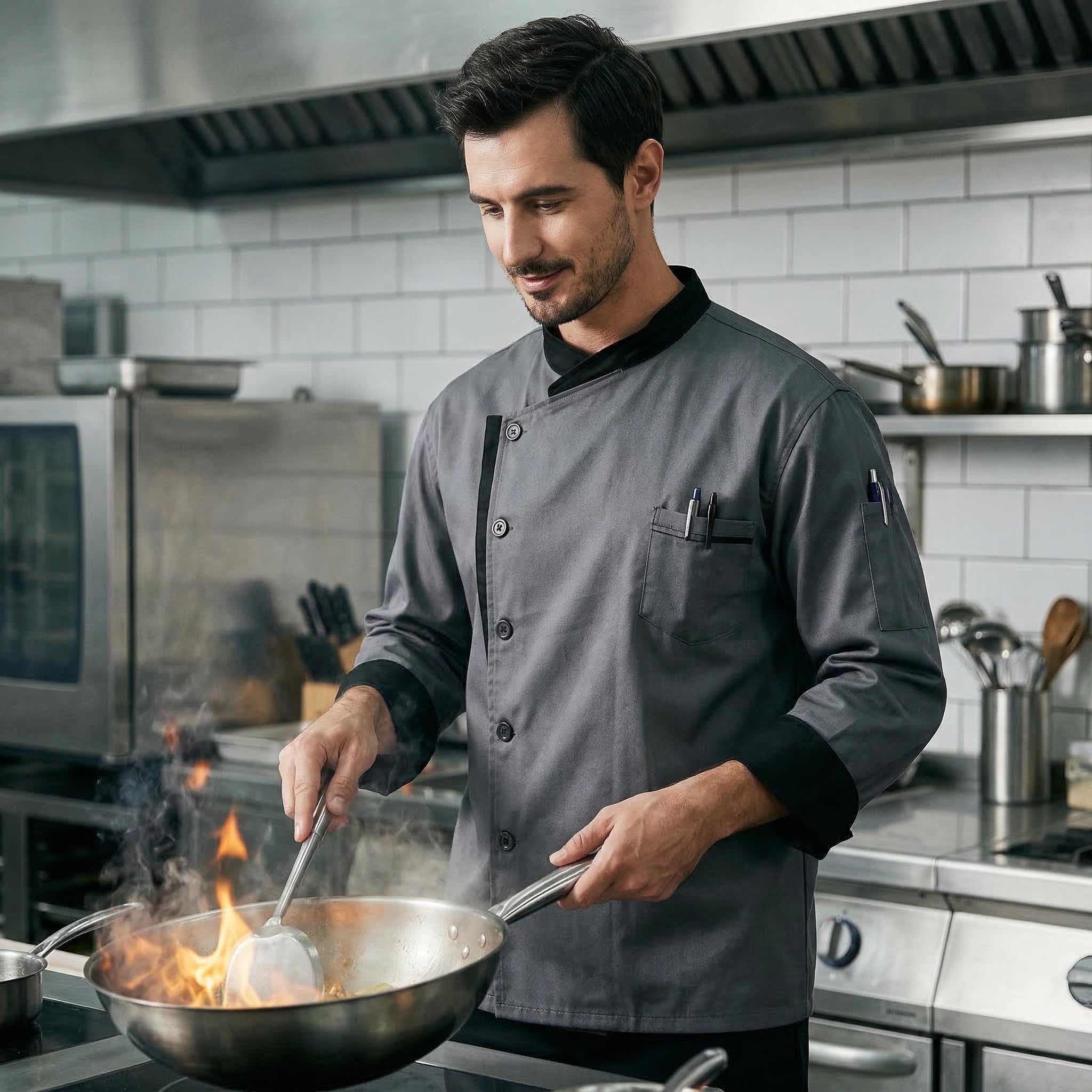 Nanxson Unisex Giacca da Cuoco da Uomo in Cotone Traspirante da Cucina Uniforme da Lavoro Ristorante Divise da Cuoco CFM0016