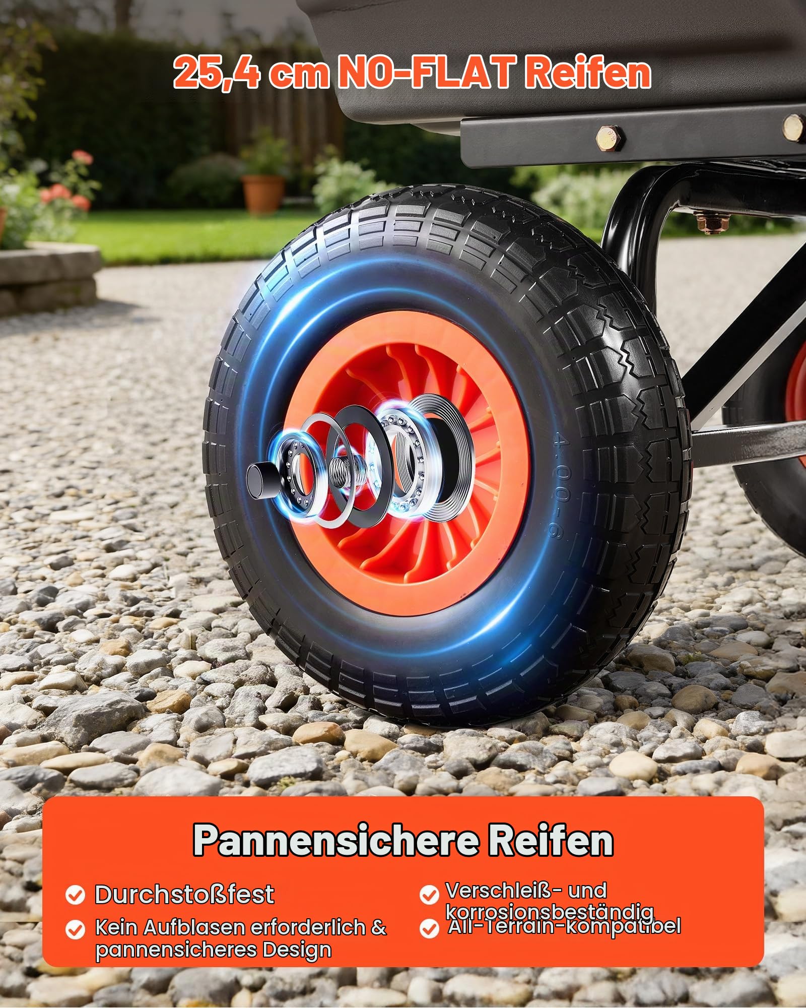 VEVOR Gartenwagen mit Kippfunktion, 362 kg Belastbarer Bollerwagen 270° Drehbarer Transportwagen für Gartenarbeit aus Kunsttoff Stahl mit 10 Zoll Kunststoffreifen Metallzaun für Rasen, Kies & Schlamm
