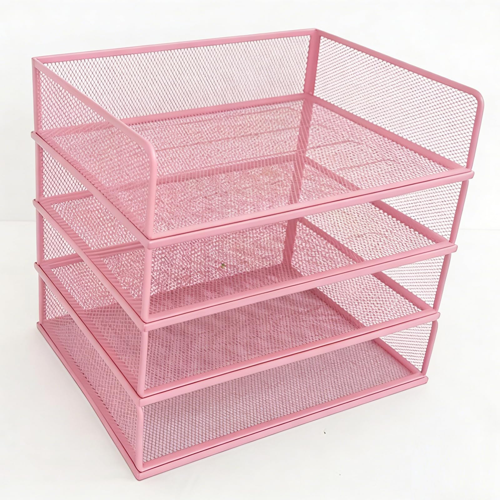 PUNCIA Widthways Metal File Rack 4 Tiers Pink