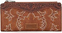 Wrangler by Montana West Women's Floral Tooled Western Wristlet Wallet - Boot Stitch Bifold Clutch with Card Slots