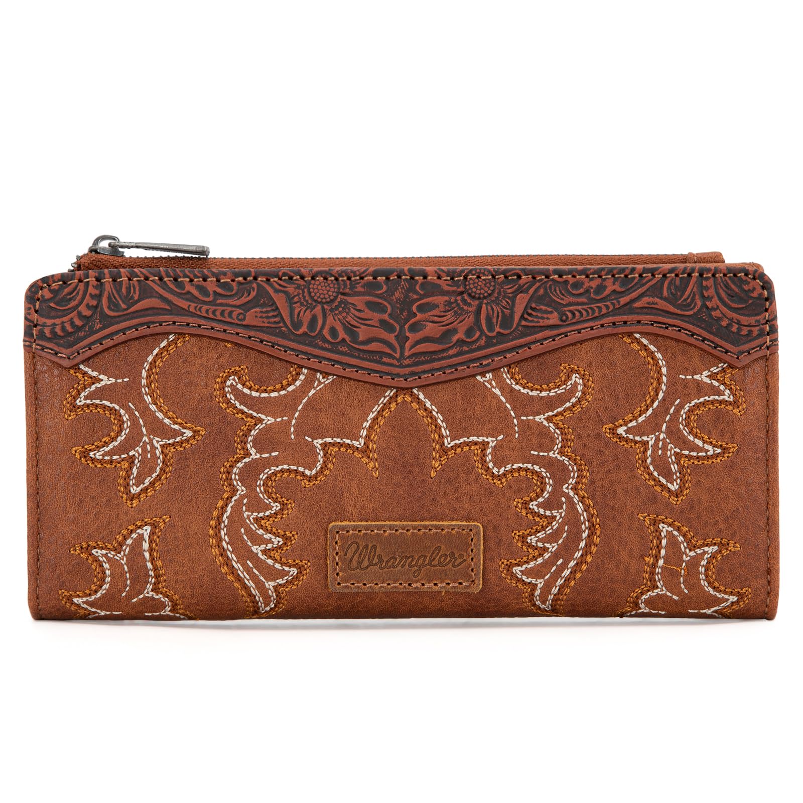 Wrangler Wristlet Western Wallet for Women Floral Tooled Clutch Boot Stitch Bifold Wallet with Card Holder