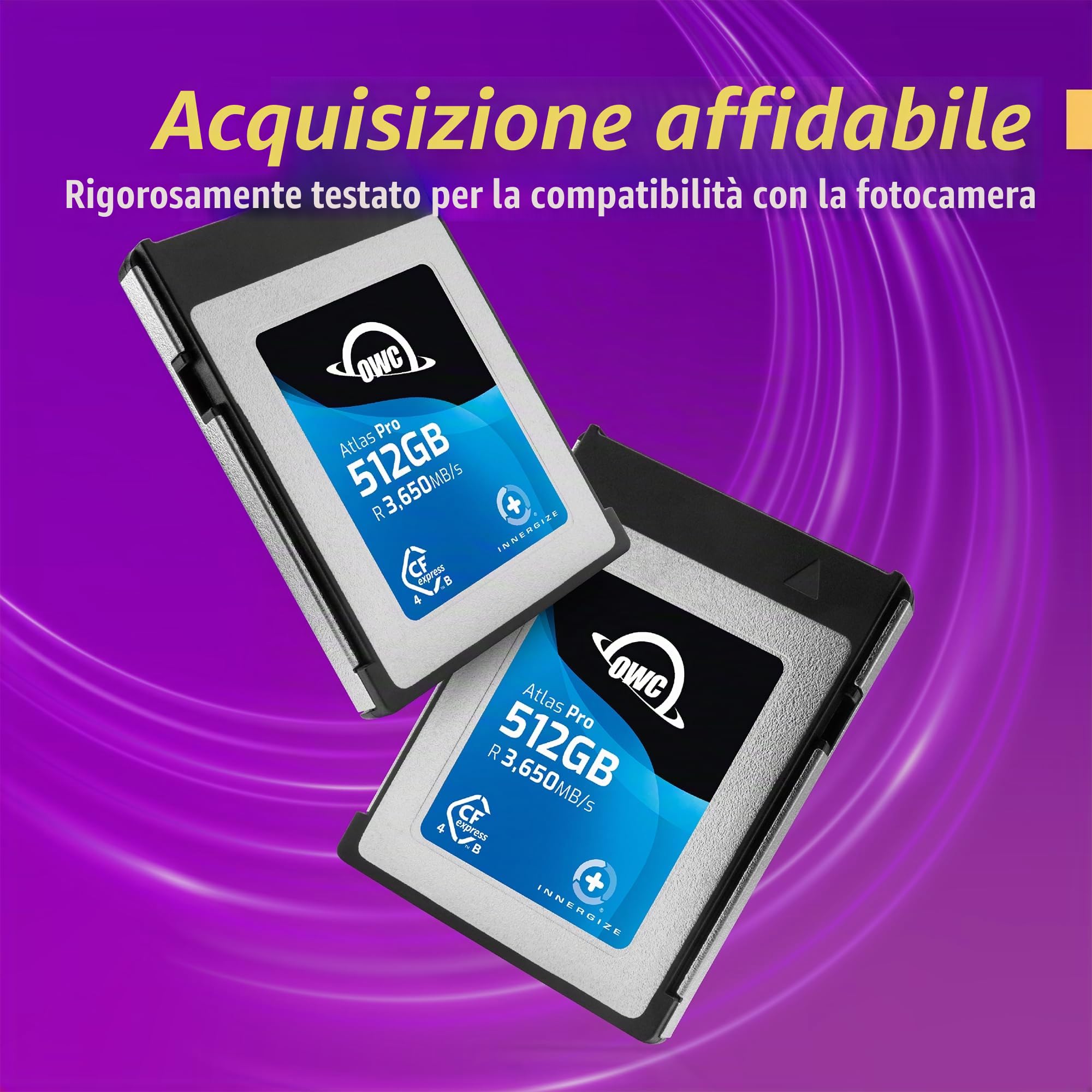 OWC Atlas Pro - Scheda di memoria CFexpress 4.0 ad alte prestazioni da 512 GB, di grado professionale, fino a 3000 MB/s in scrittura, lettura 3650 MB/s, cattura video fino a 6K ad alta velocità di