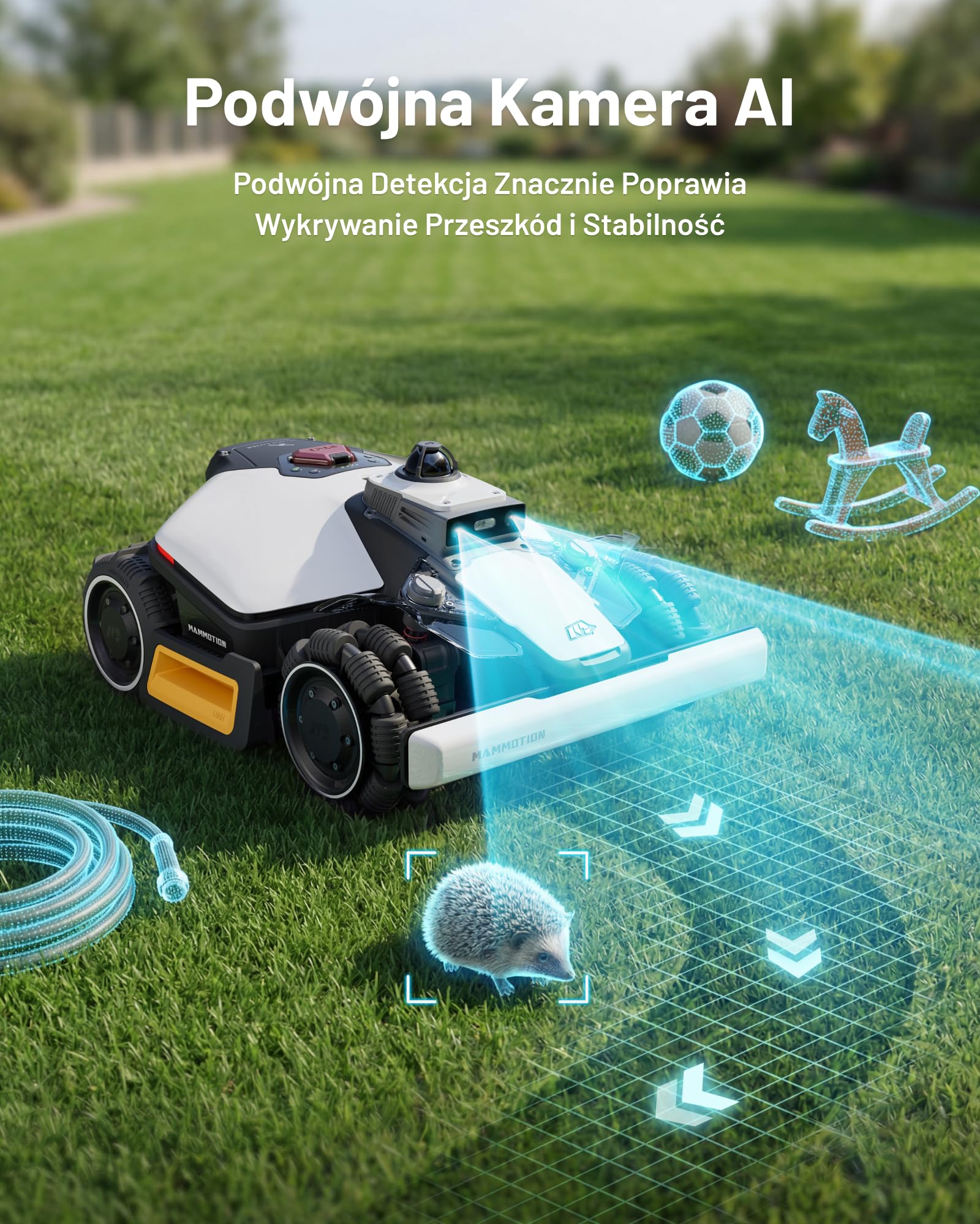 MAMMOTION LUBA mini 2 AWD 1500 Robot Koszący bez Przewodu Obwodowego, z Systemem LiDAR 360° i Podwójną Kamerą AI Vision, Podwójnymi Tarczami Tnącymi z Auto Regulacją Wysokości