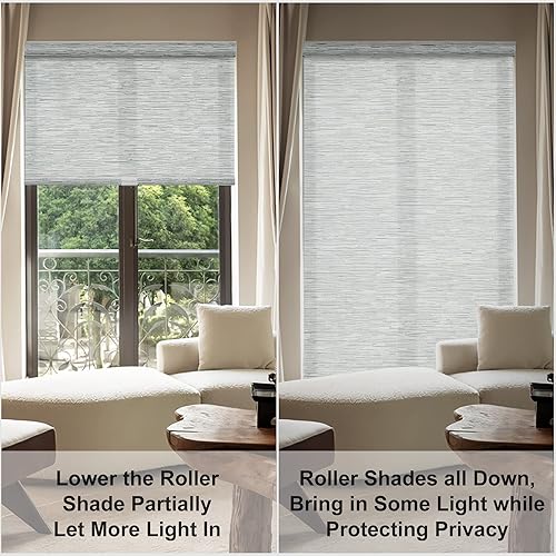 Miniatura 3 de HOTSOON Persianas enrollables con filtro de luz para ventanas, sin cordones, de jacquard con cenefa de casete, cortinas semitransparentes para