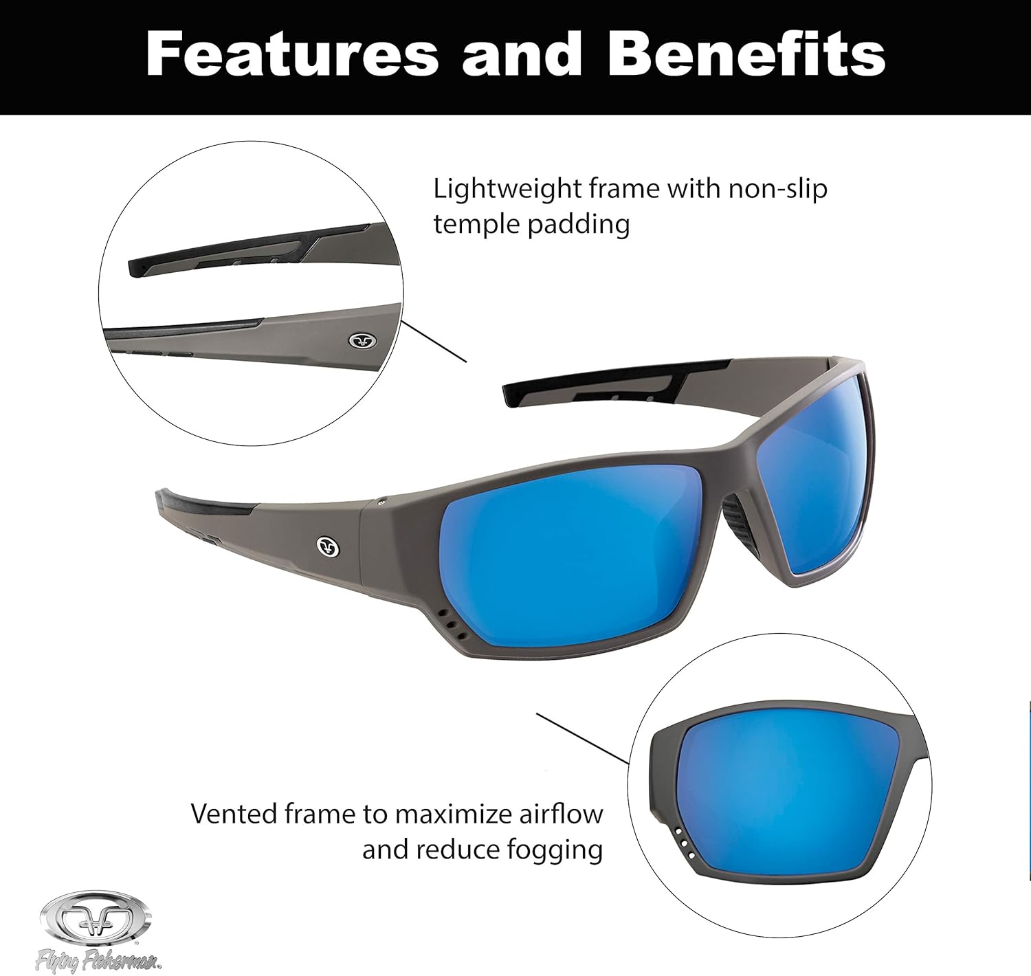 Flying Fisherman Drop Back Polarized Sunglasses for Men, Women, Fishing, Boating, Outdoor Sports, 100% UV Protection