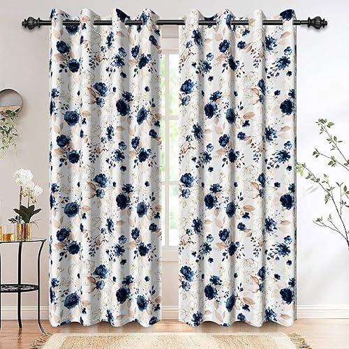 Miniatura 38 de Renaiss Cortinas opacas de flores silvestres, estampado floral botánico pastel con aislamiento térmico, cortinas de ventana de plantas naturales