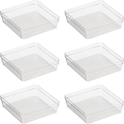 Vista 17 de Oggi Organizador de cajones transparente, 3 x 9.5 pulgadas (juego de 6), ideal para organizar cajones de cocina, oficina, escritorio, cubiertos