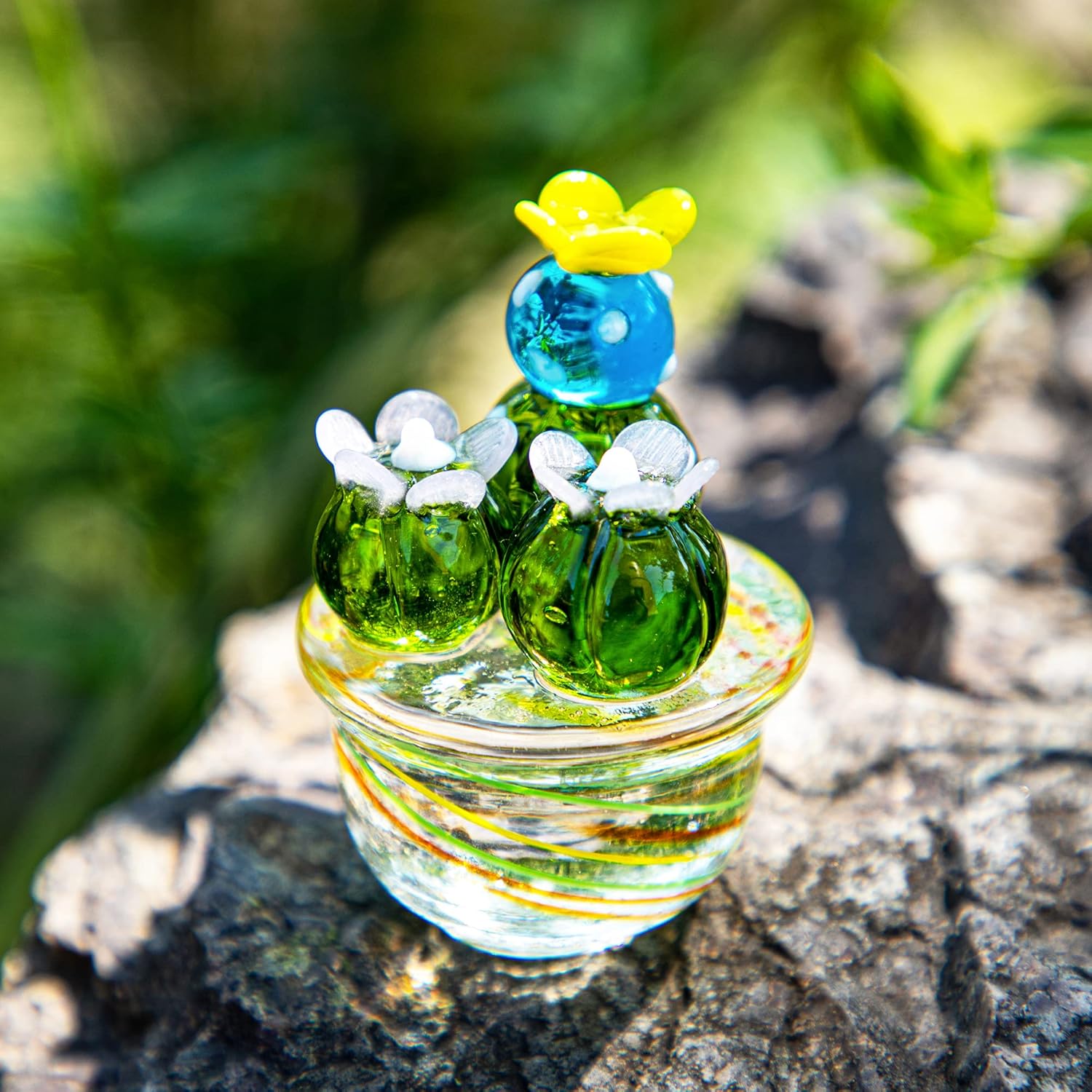 Art Cactus Glass Blown Figurine Collectibles Mini Crystal Simulation Plants Home Table Decor G : Home & Kitchen
