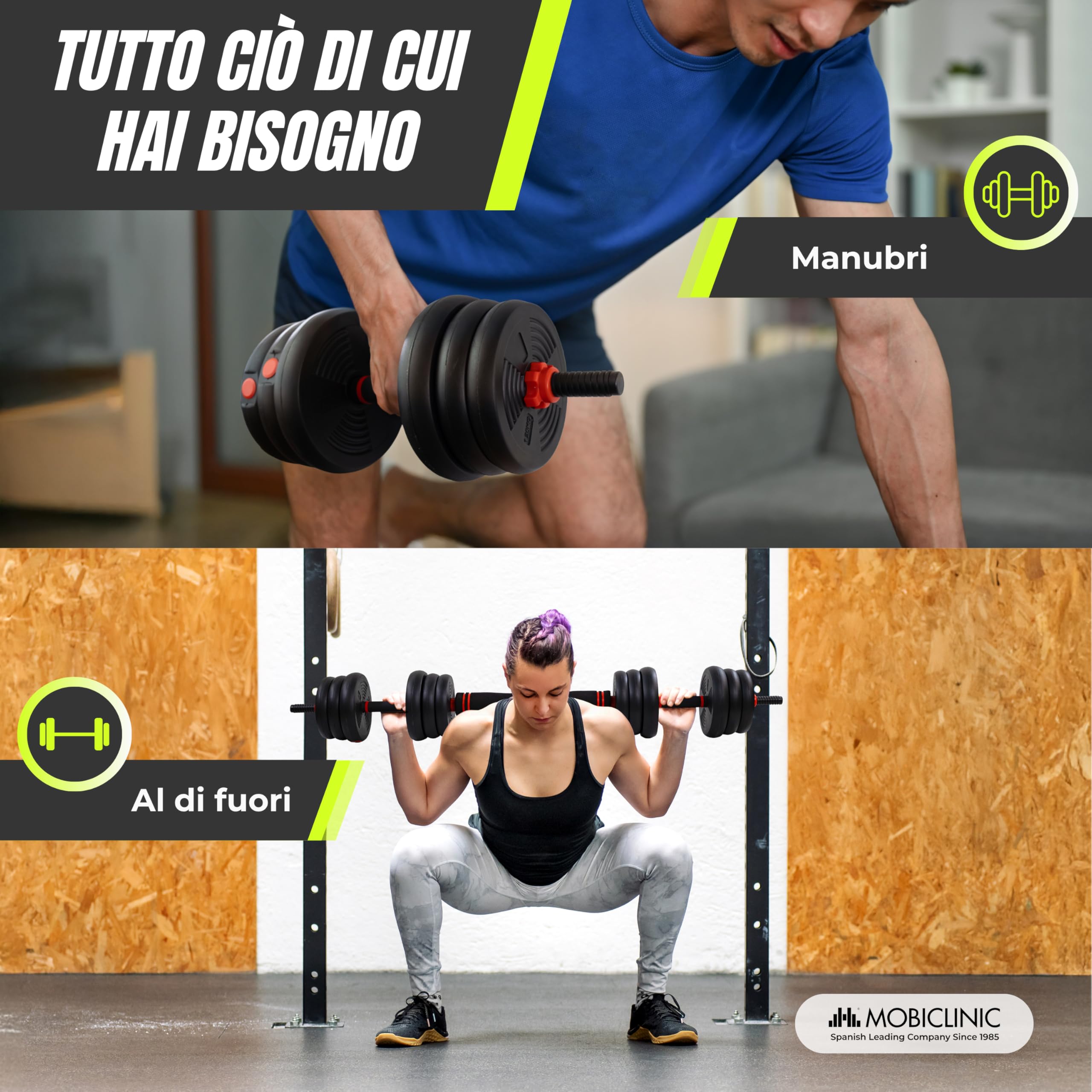Mobiclinic®, Manubri Regolabili 20 kg, 4 in 1, Set di Pesi, Manubri, Kettlebell e Supporto per Flessioni, Barra di Collegamento, Impugnatura Antiscivolo, Mobimax, Palestra Domestica, Fitness